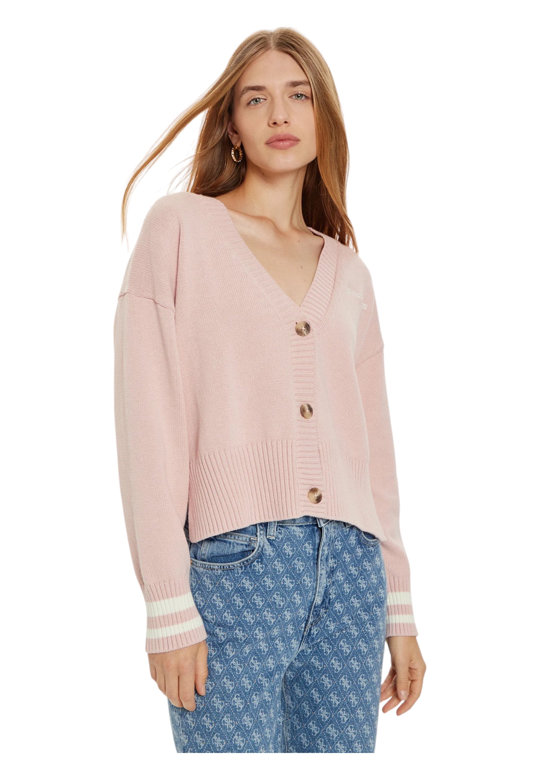 Cardigan Donna Guess Jeans varsity logo ricamato