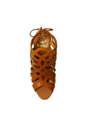 Scarpe Donna Kanna Sandalo traforato col. cuoio-Lucido Canela-zeppa