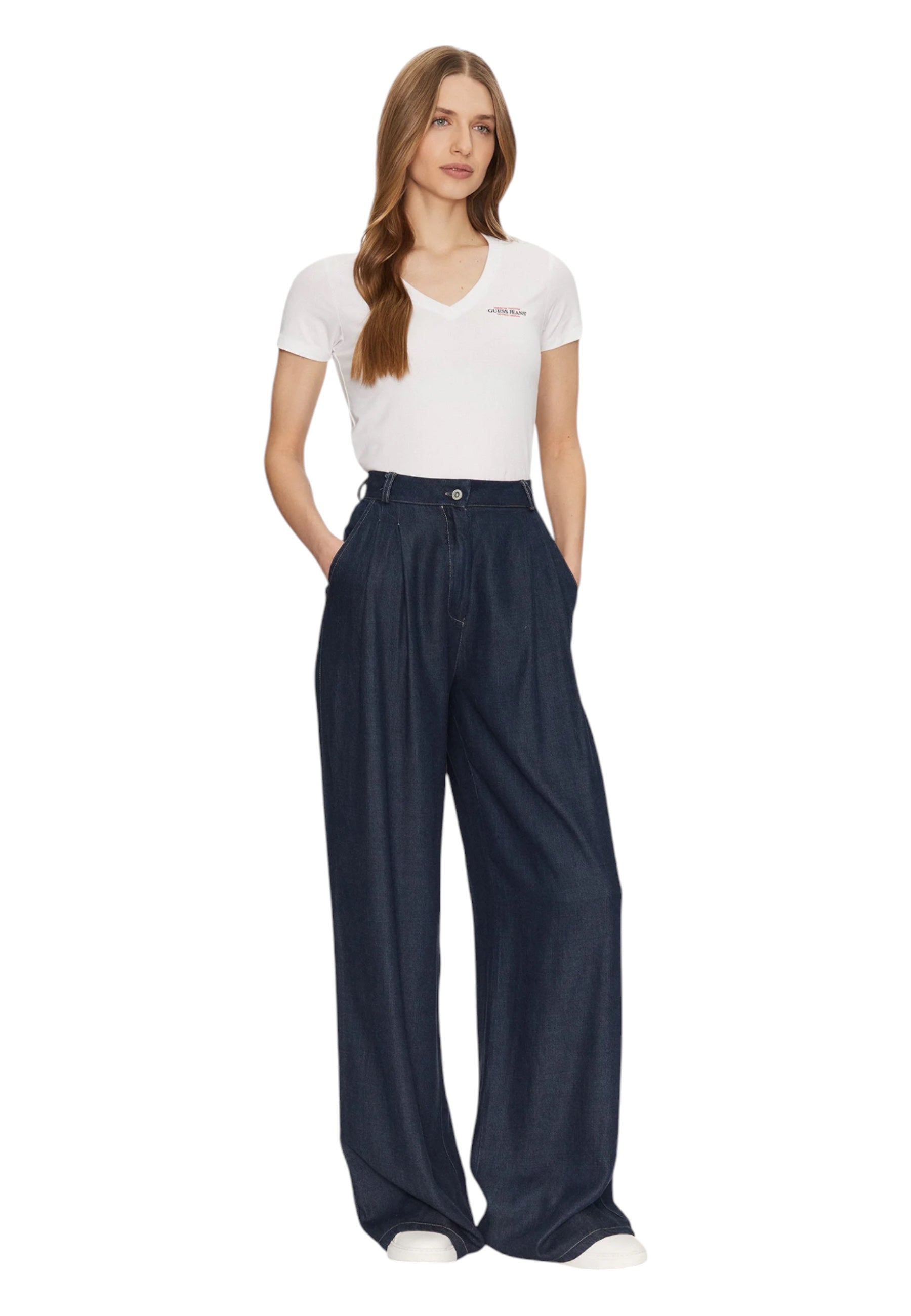 T-shirt Donna Guess Jeans scollo a V American Tradition