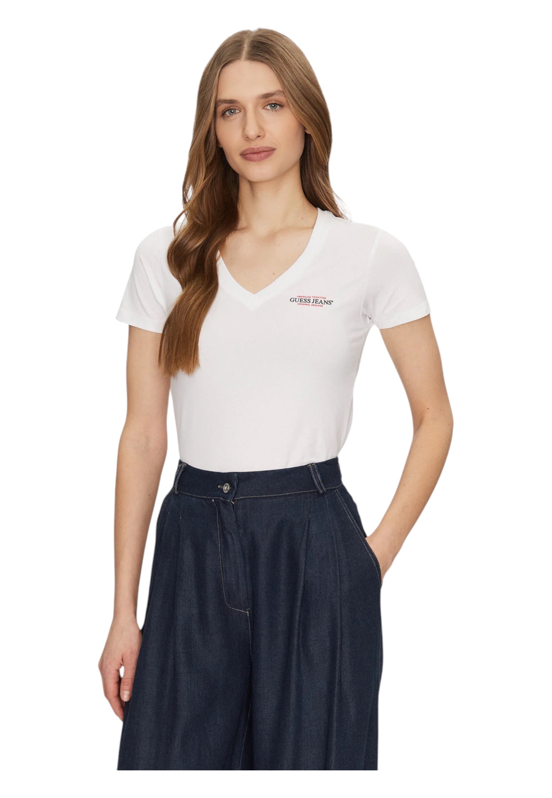 T-shirt Donna Guess Jeans scollo a V American Tradition