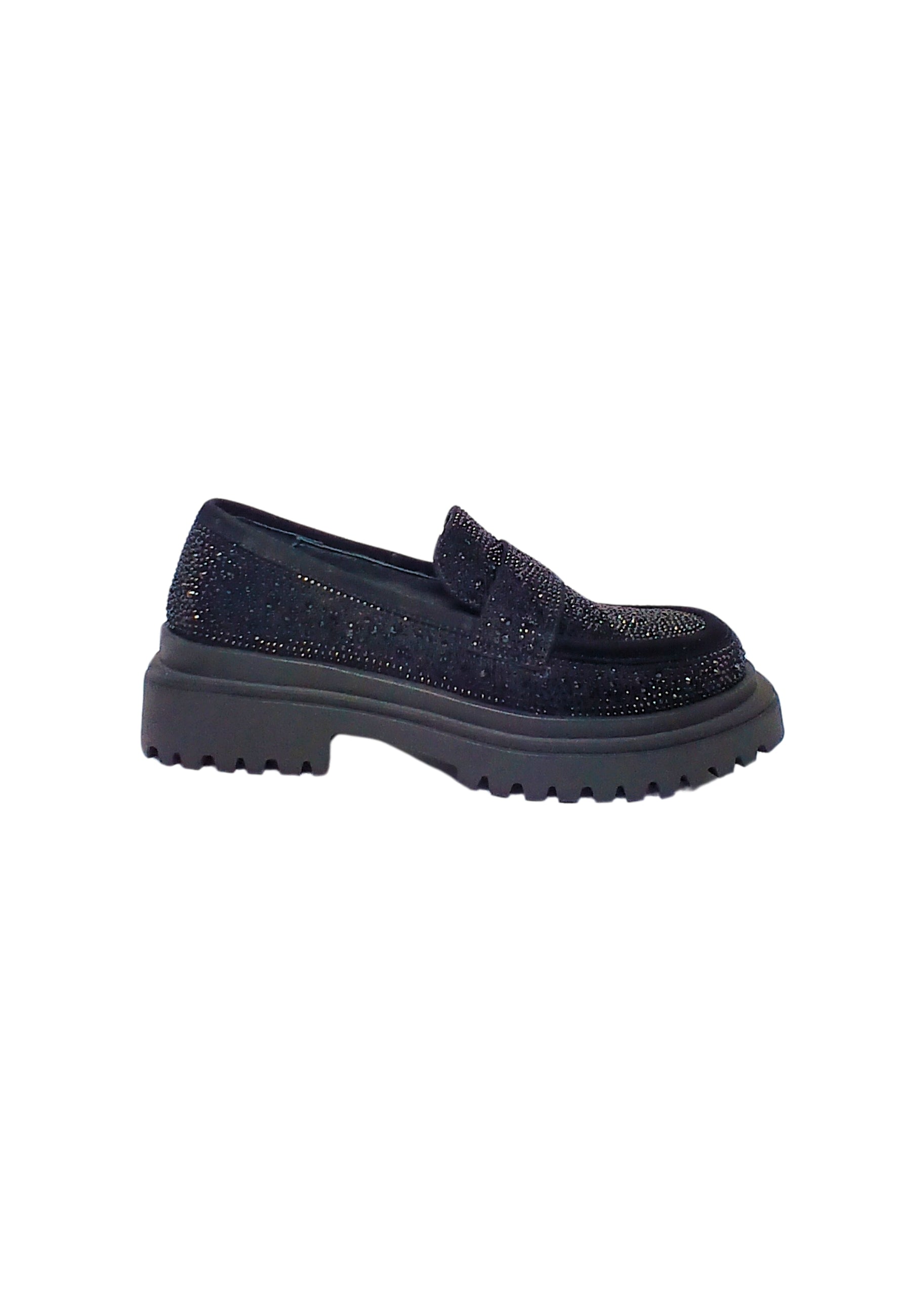 Scarpe Donna Manufacture D'Essai Mocassino Donna Nero Scamosciato- Con strass