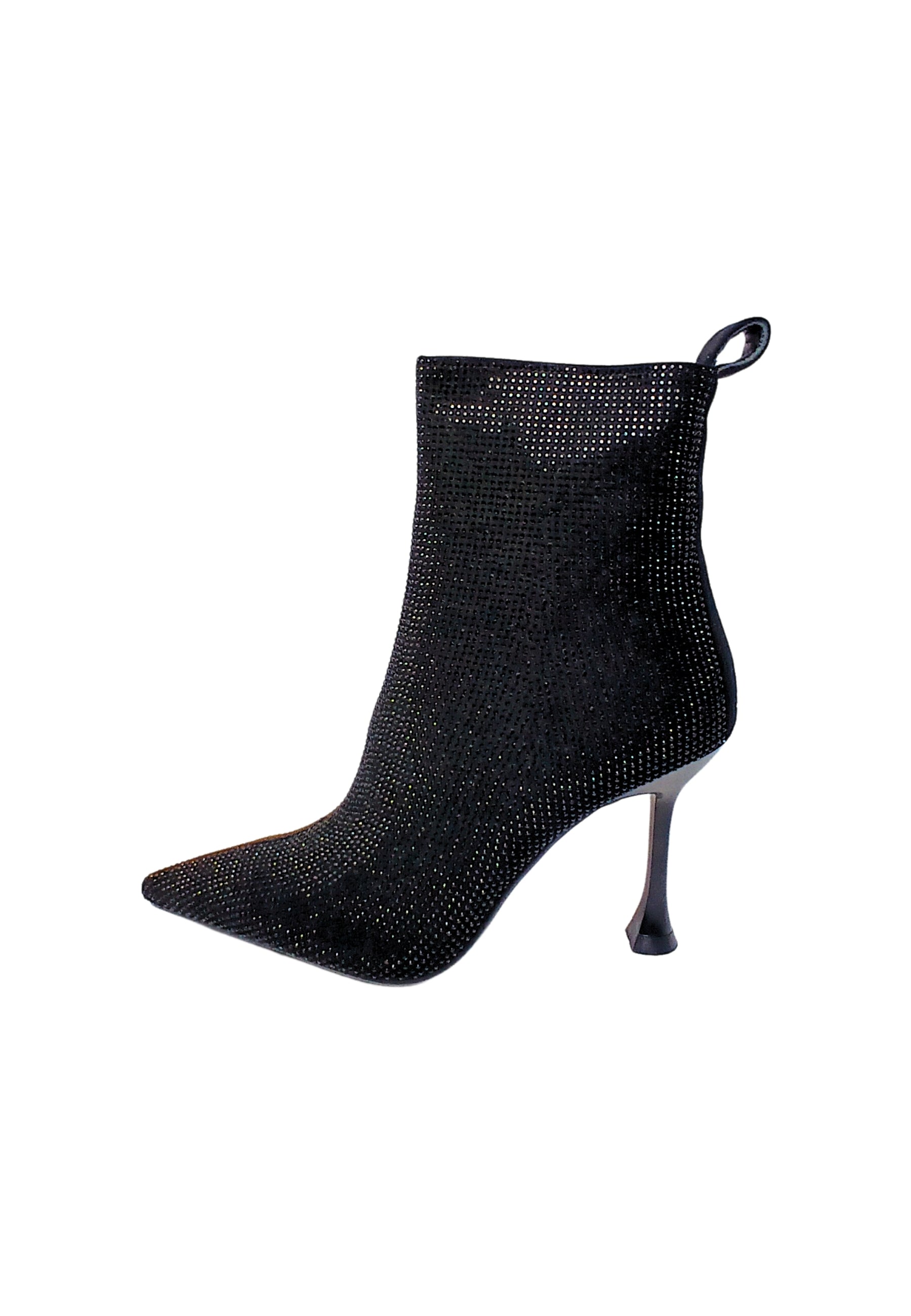 Scarpe Donna Manufacture D'Essai Stivaletto nero scamosciato con Tacco e Brillantini.