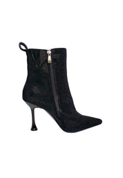 Scarpe Donna Manufacture D'Essai Stivaletto nero scamosciato con Tacco e Brillantini.