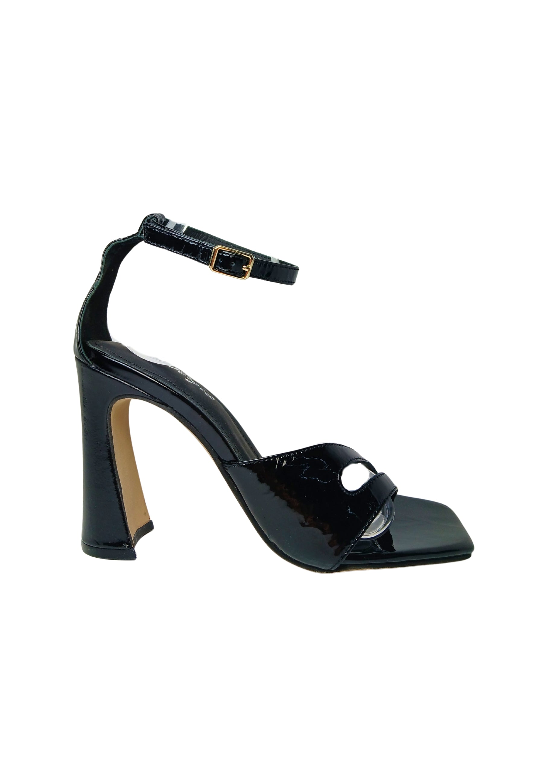 Scarpe Donna Cris Vergré Sandalo nero con tacco scultura. Chiusura con cinturino.