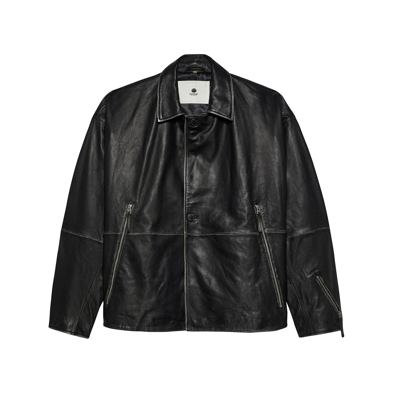 Giacca New Amsterdam LEATHER JACKET BOXY FIT WASHED BLACK