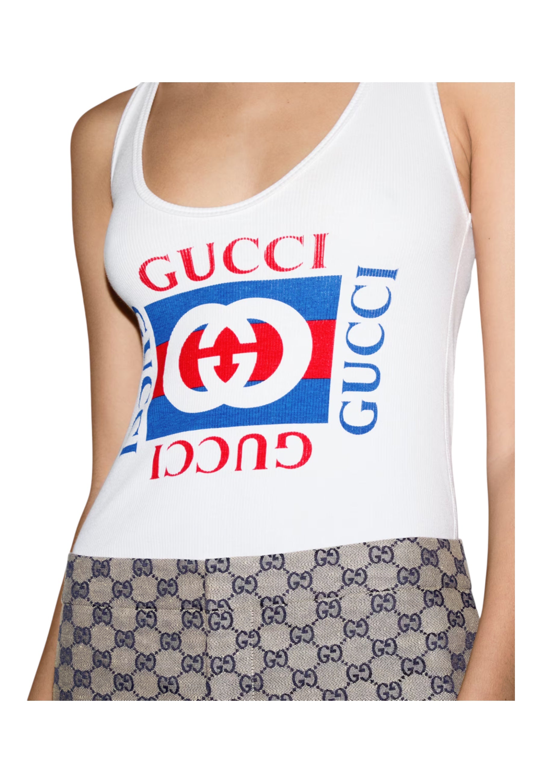 Canotta a coste Donna Gucci stampa gucci