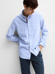 Camicia Oxford Uomo Selected Oxford Basic Celeste