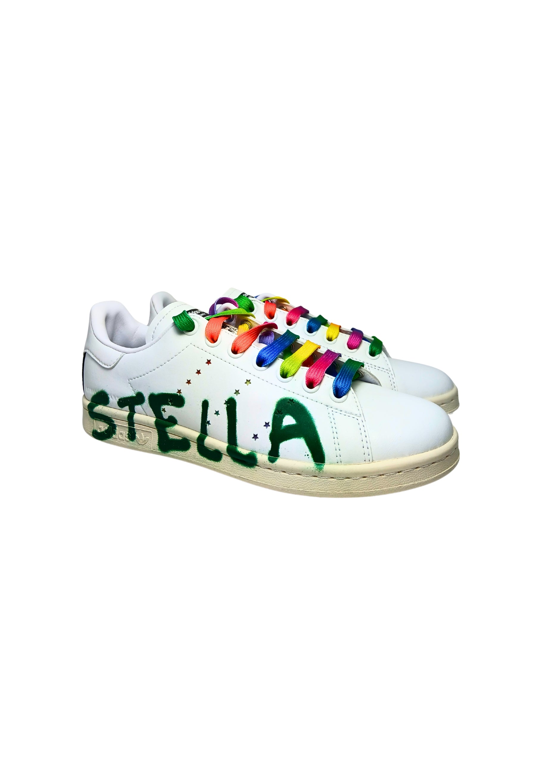 Scarpe Donna Adidas Stella McCarteney Sneakers Stan Smit in ecopelle con lacci colorati e logo effetto spray