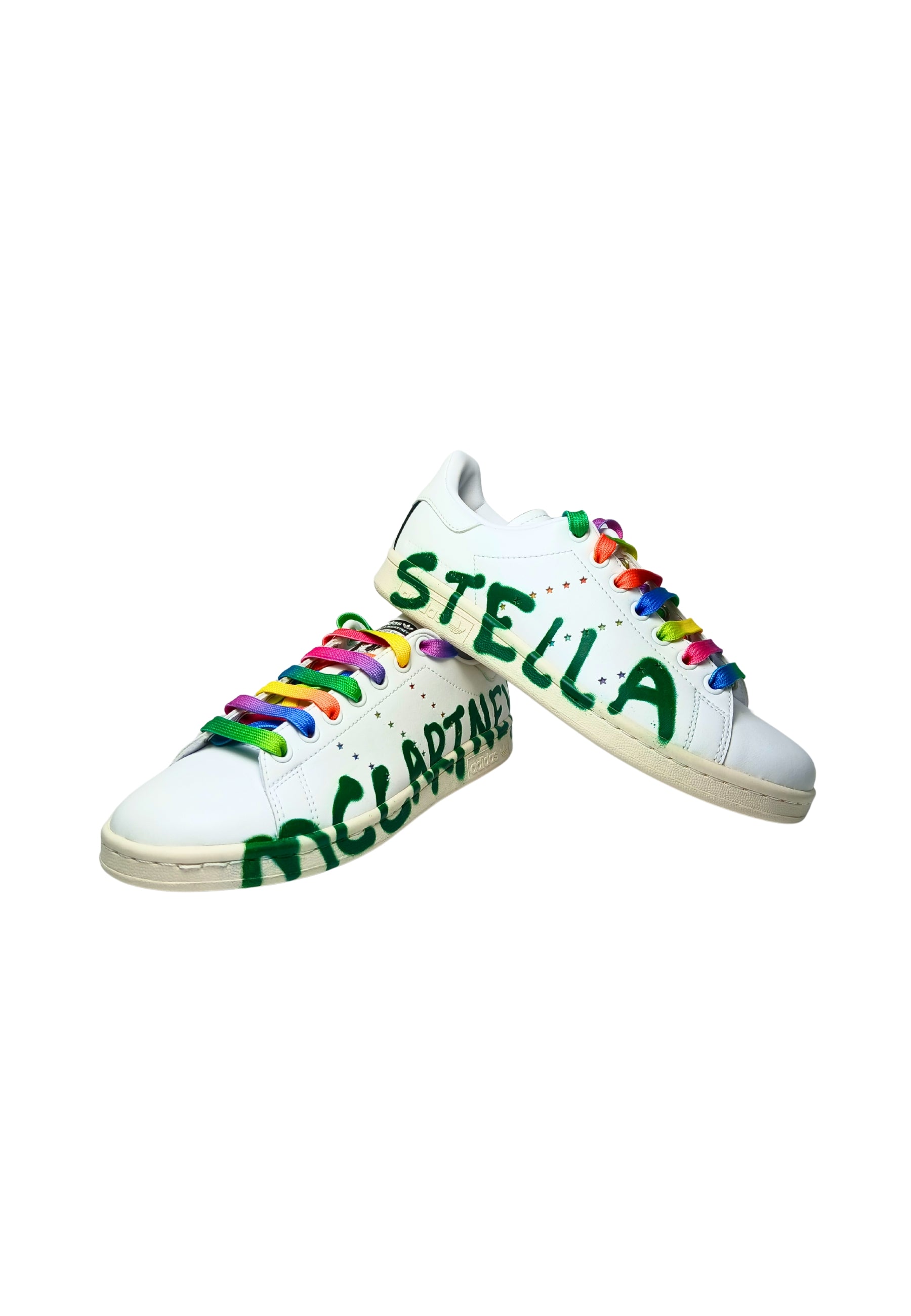 Scarpe Donna Adidas Stella McCarteney Sneakers Stan Smit in ecopelle con lacci colorati e logo effetto spray
