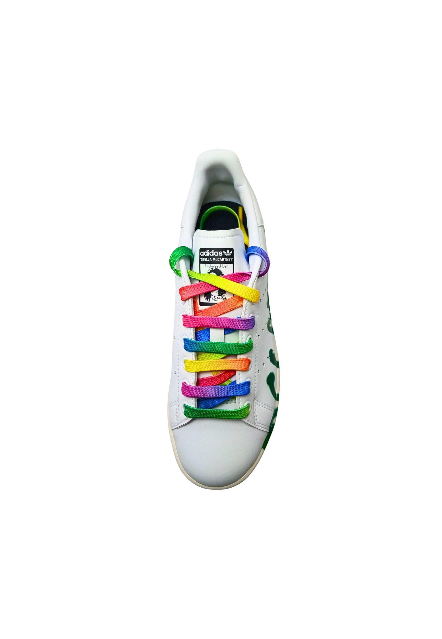 Scarpe Donna Adidas Stella McCarteney Sneakers Stan Smit in ecopelle con lacci colorati e logo effetto spray