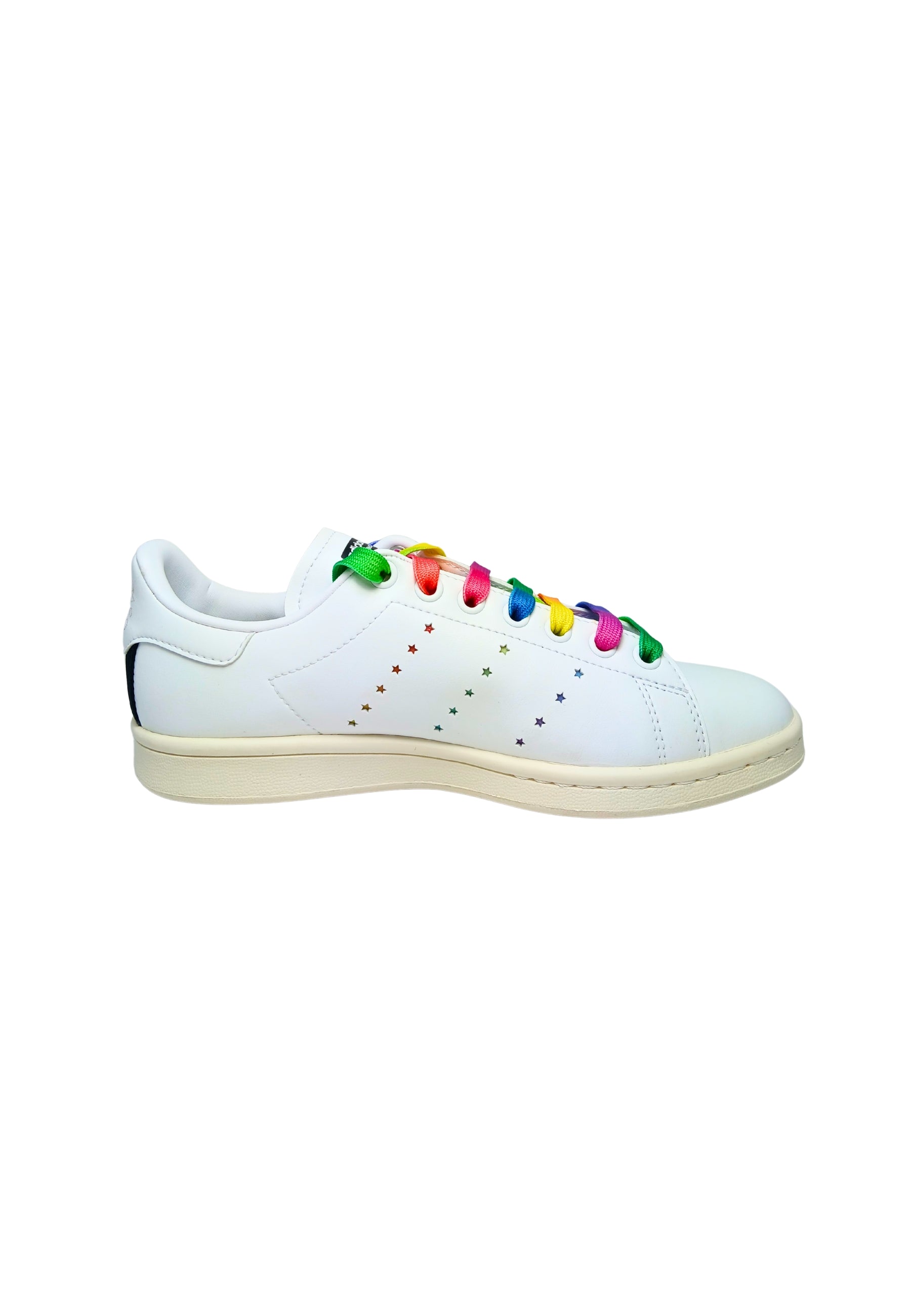 Scarpe Donna Adidas Stella McCarteney Sneakers Stan Smit in ecopelle con lacci colorati e logo effetto spray