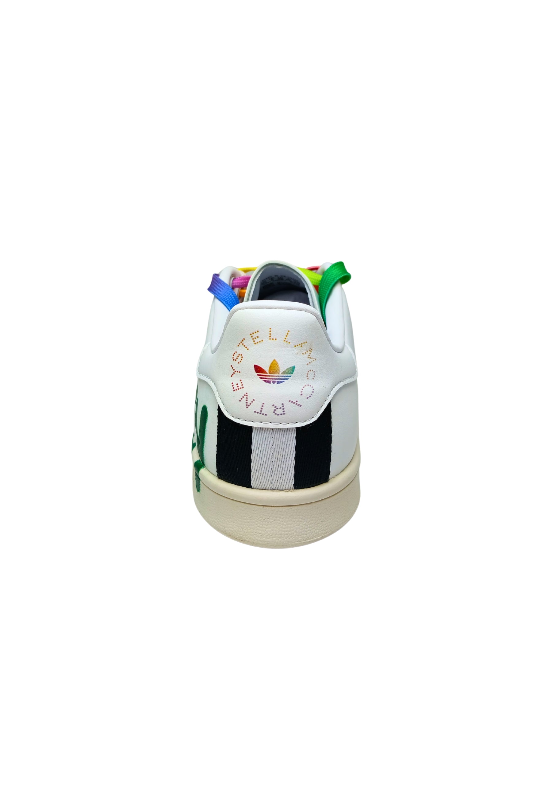 Scarpe Donna Adidas Stella McCarteney Sneakers Stan Smit in ecopelle con lacci colorati e logo effetto spray