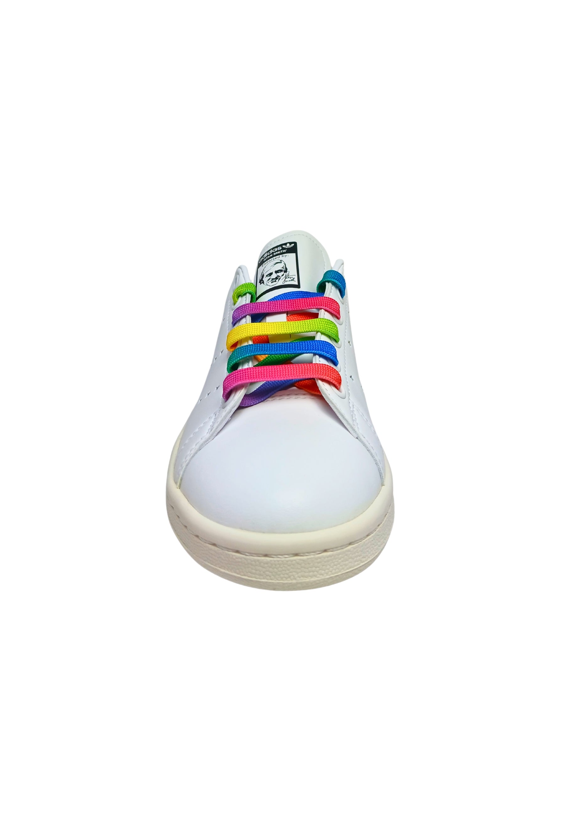 Scarpe Donna Adidas Stella McCarteney Sneakers Stan Smit in ecopelle con lacci colorati, doppio laccio bianco,  brand logo e suola in gomma.
