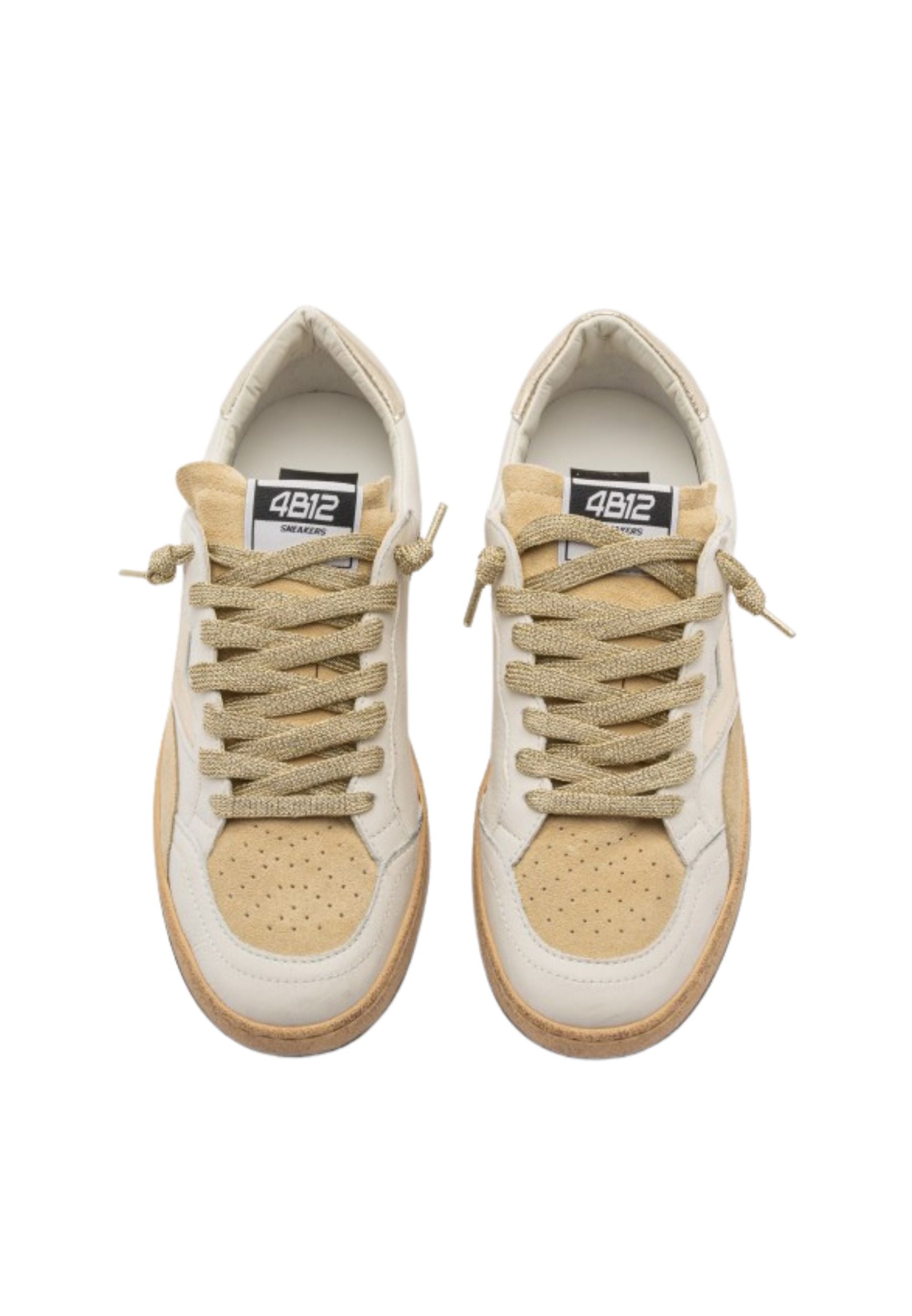 Sneakers In Pelle Donna 4B12 Playnew Bianco Champagne