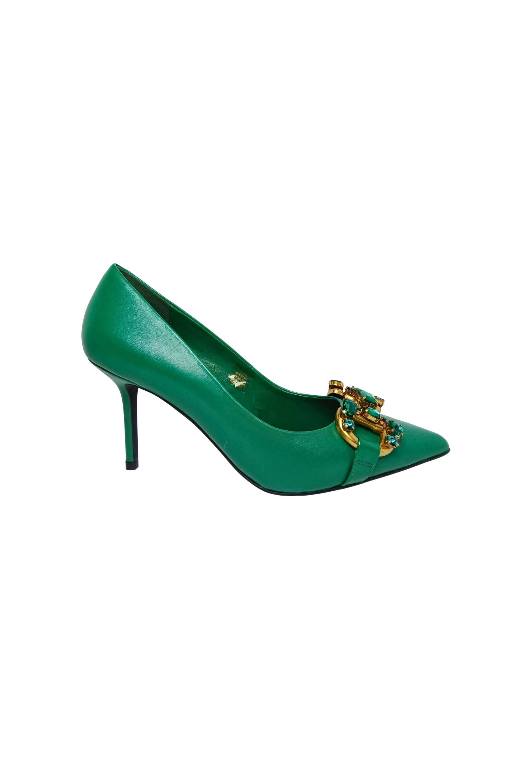 Scarpe Donna Tosca Blu Decolleté a punta con tacco e abbricazioni in oro.