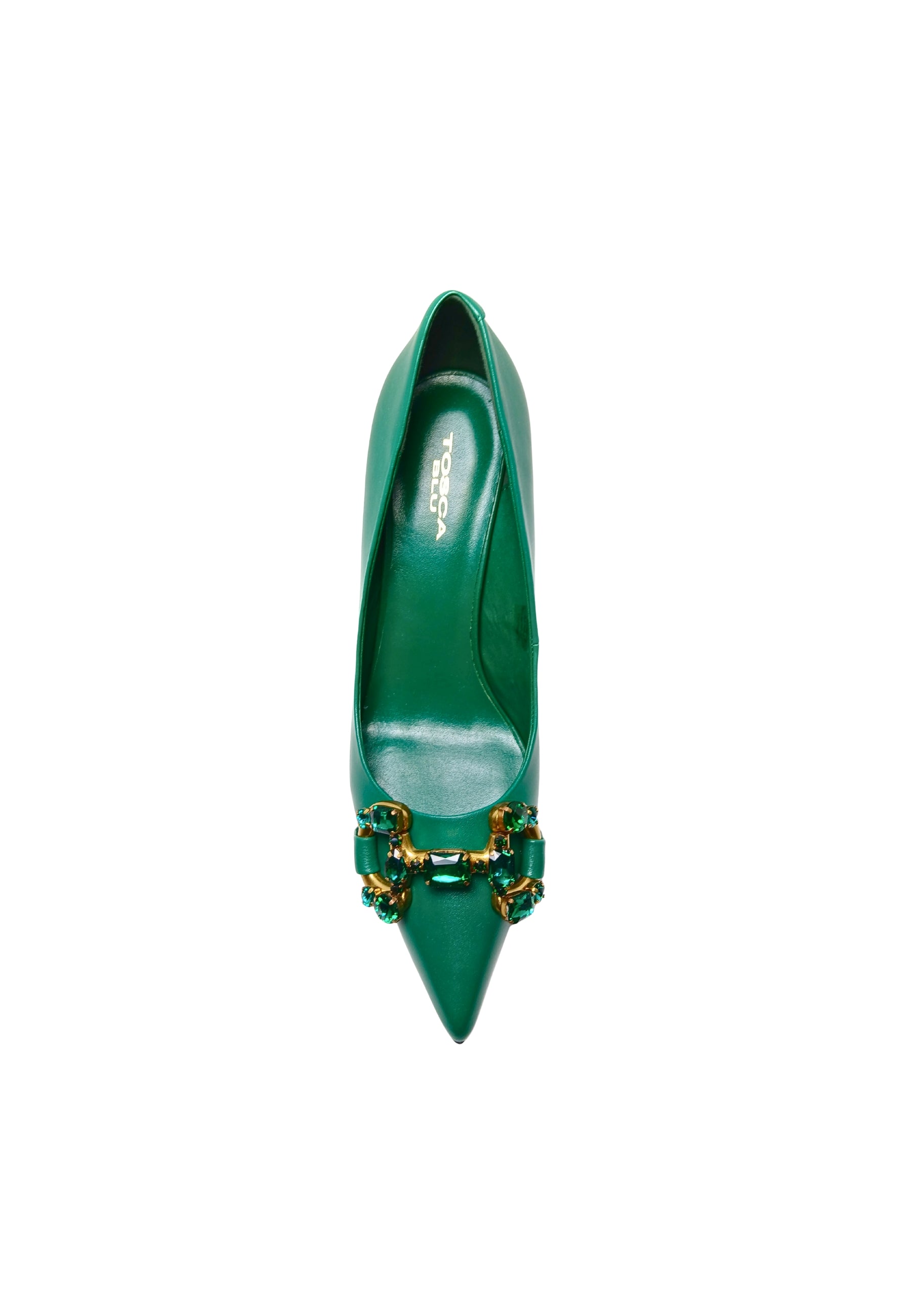 Scarpe Donna Tosca Blu Decolleté a punta con tacco e abbricazioni in oro.