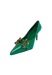 Scarpe Donna Tosca Blu Decolleté a punta con tacco e abbricazioni in oro.