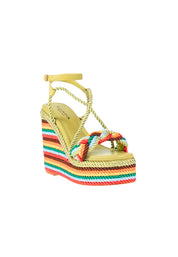 Scarpe Donna Tosca Blu Sandalo in corda multicolore, allacciatura alla caviglia, tacco a zeppa