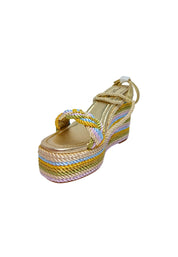 Scarpe Donna Tosca Blu Sandalo in corda multicolore, allacciatura alla caviglia, tacco a zeppa