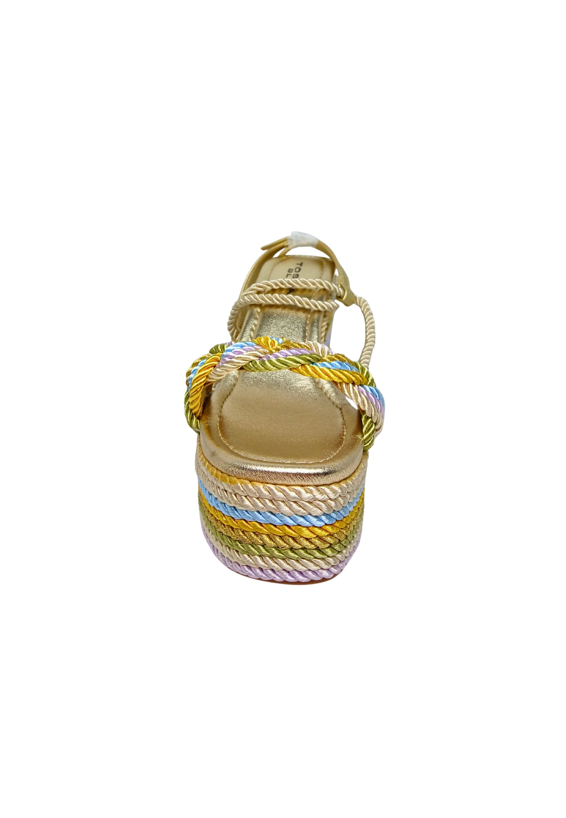 Scarpe Donna Tosca Blu Sandalo in corda multicolore, allacciatura alla caviglia, tacco a zeppa