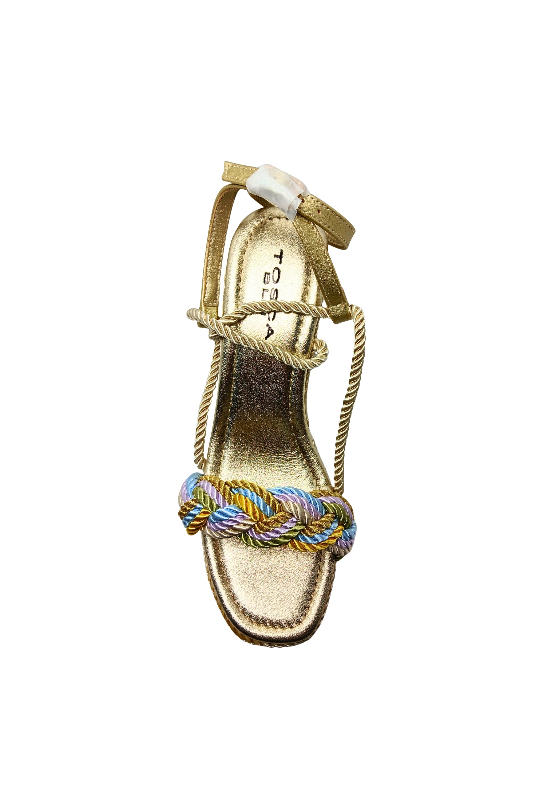 Scarpe Donna Tosca Blu Sandalo in corda multicolore, allacciatura alla caviglia, tacco a zeppa