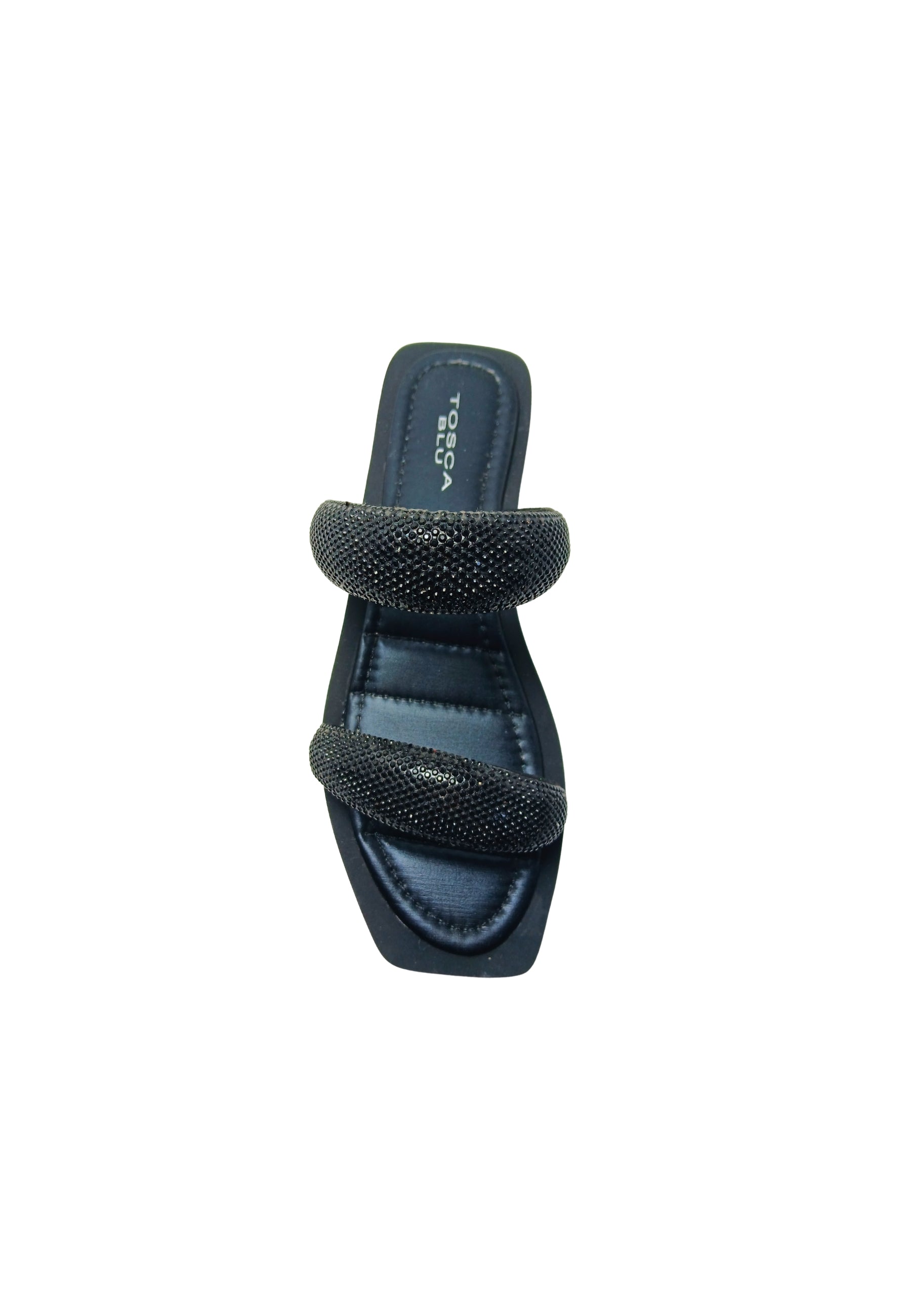 Scarpe Donna Tosca Blu Sandalo Lampone basso, fasce di brillantini tono su tono
