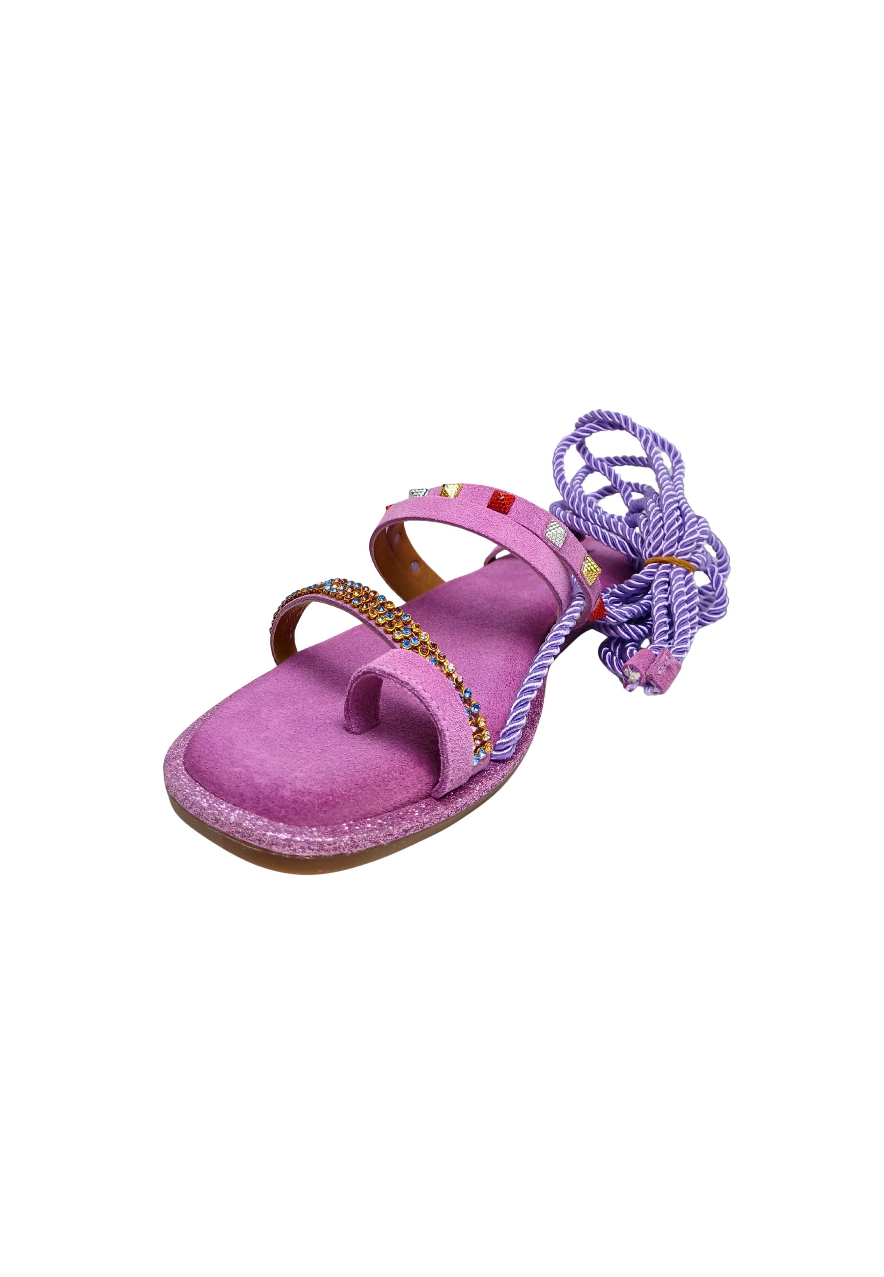 Scarpe Donna Tosca Blu Sandalo Hibiscus dalla forma semi quadrata, tomaia composta da trecce e fascette strassate e con micro borchie.