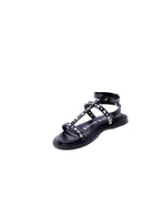 Janet & janet Sandalo Basso Strass Borchie Donna Nero J-142