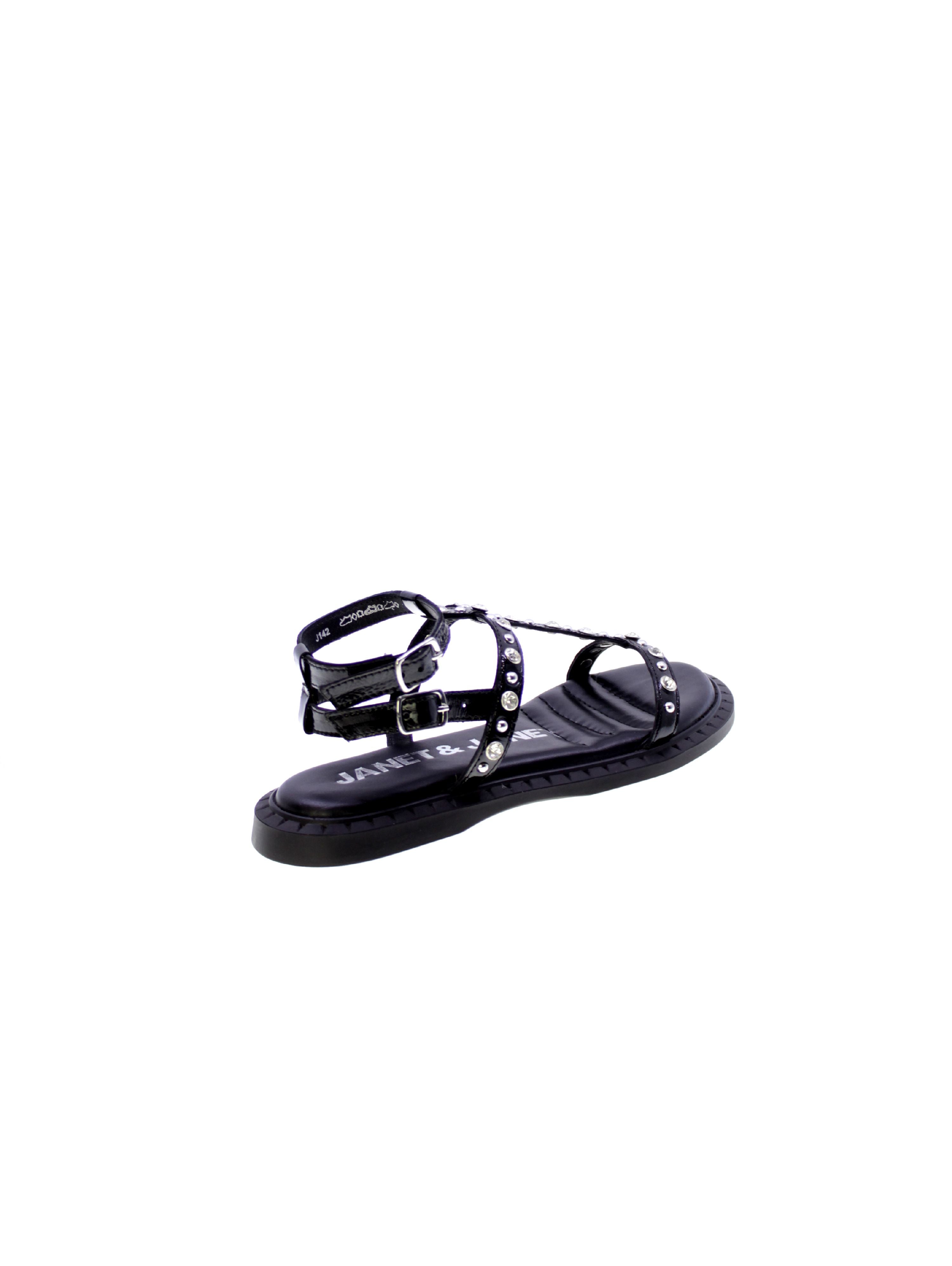 Janet & janet Sandalo Basso Strass Borchie Donna Nero J-142
