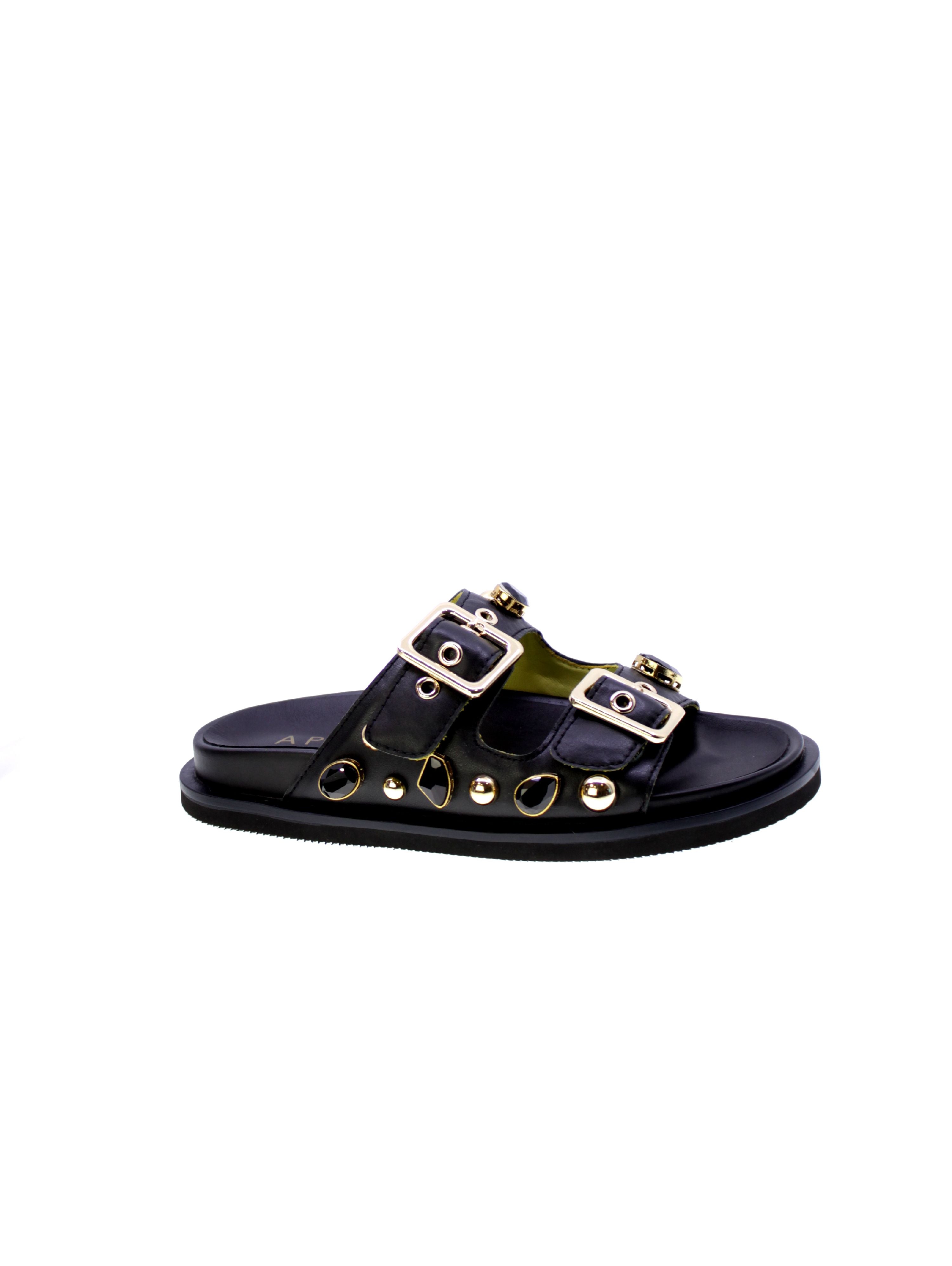 Apepazza Sandalo Mules Borchie Pietre Donna Nero S5fuss04/fiore