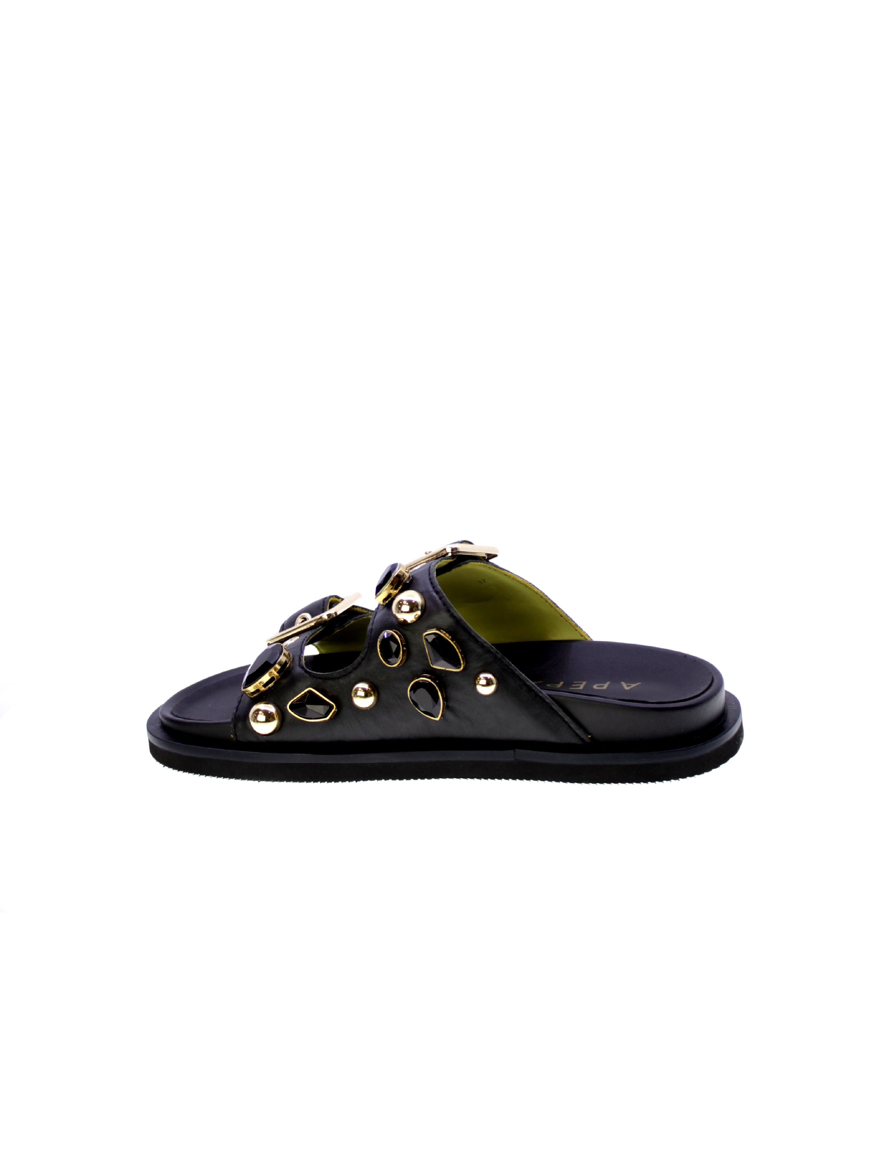 Apepazza Sandalo Mules Borchie Pietre Donna Nero S5fuss04/fiore