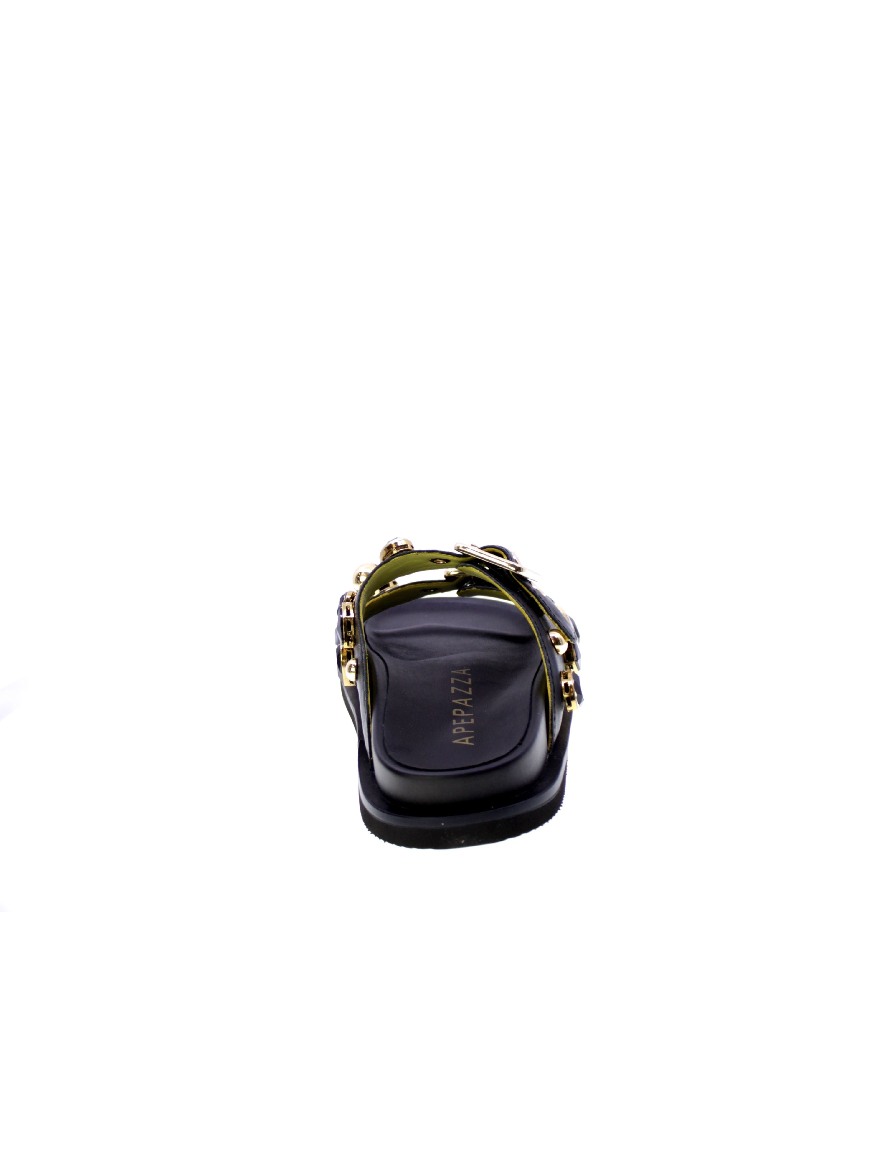 Apepazza Sandalo Mules Borchie Pietre Donna Nero S5fuss04/fiore