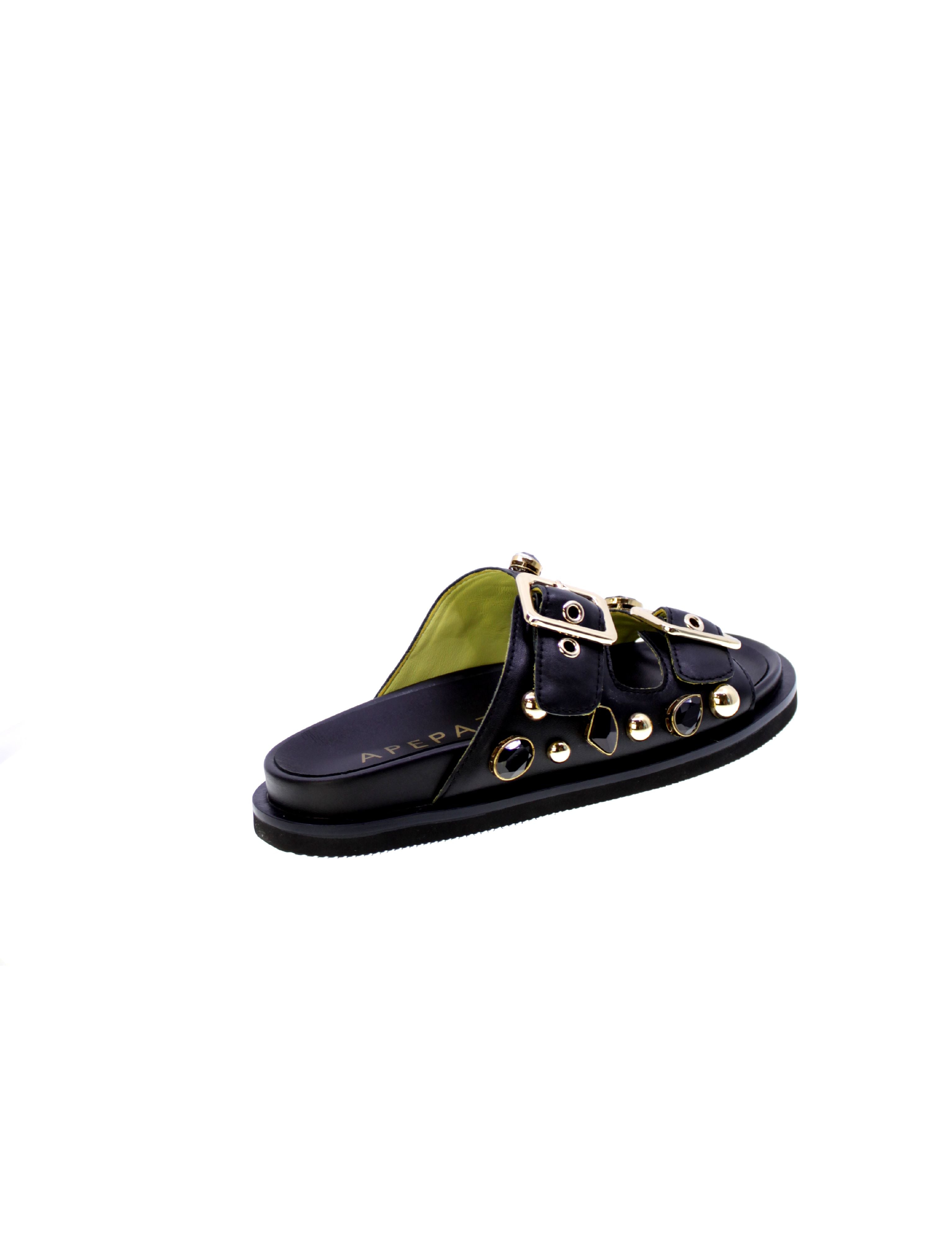 Apepazza Sandalo Mules Borchie Pietre Donna Nero S5fuss04/fiore