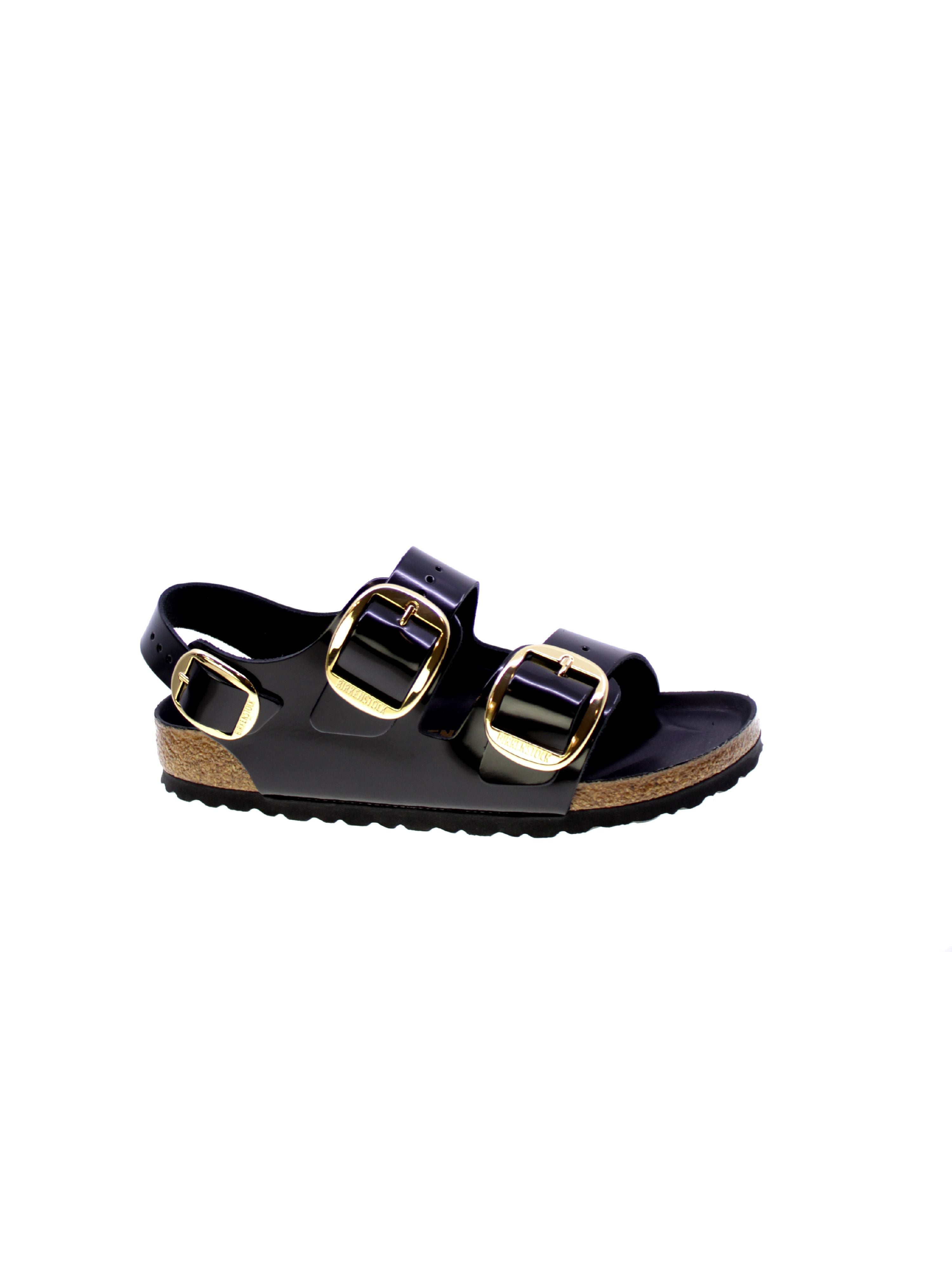 Birkenstock Sandalo Donna Nero Milano big buckle H Shine Black