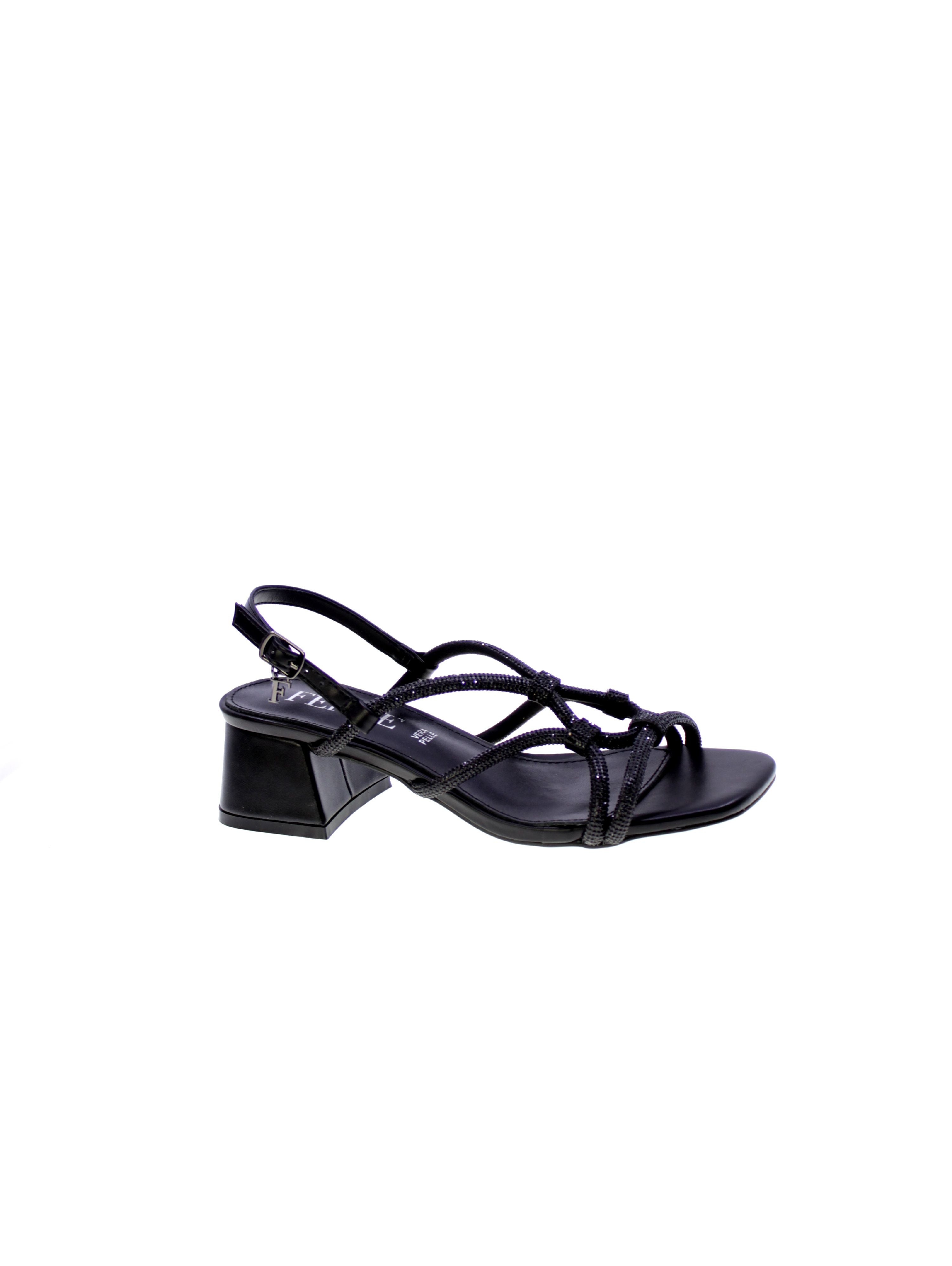 Ferre Sandalo Accollato Strass Donna Nero F-261