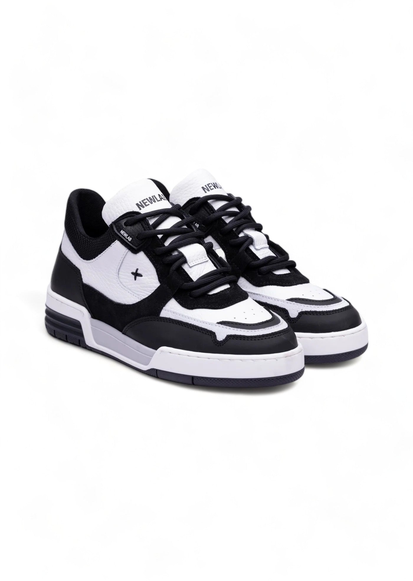 Newlab - Sneakers In Pelle Bianca E Camoscio Nero NL12/K03 WHITE/BLACK