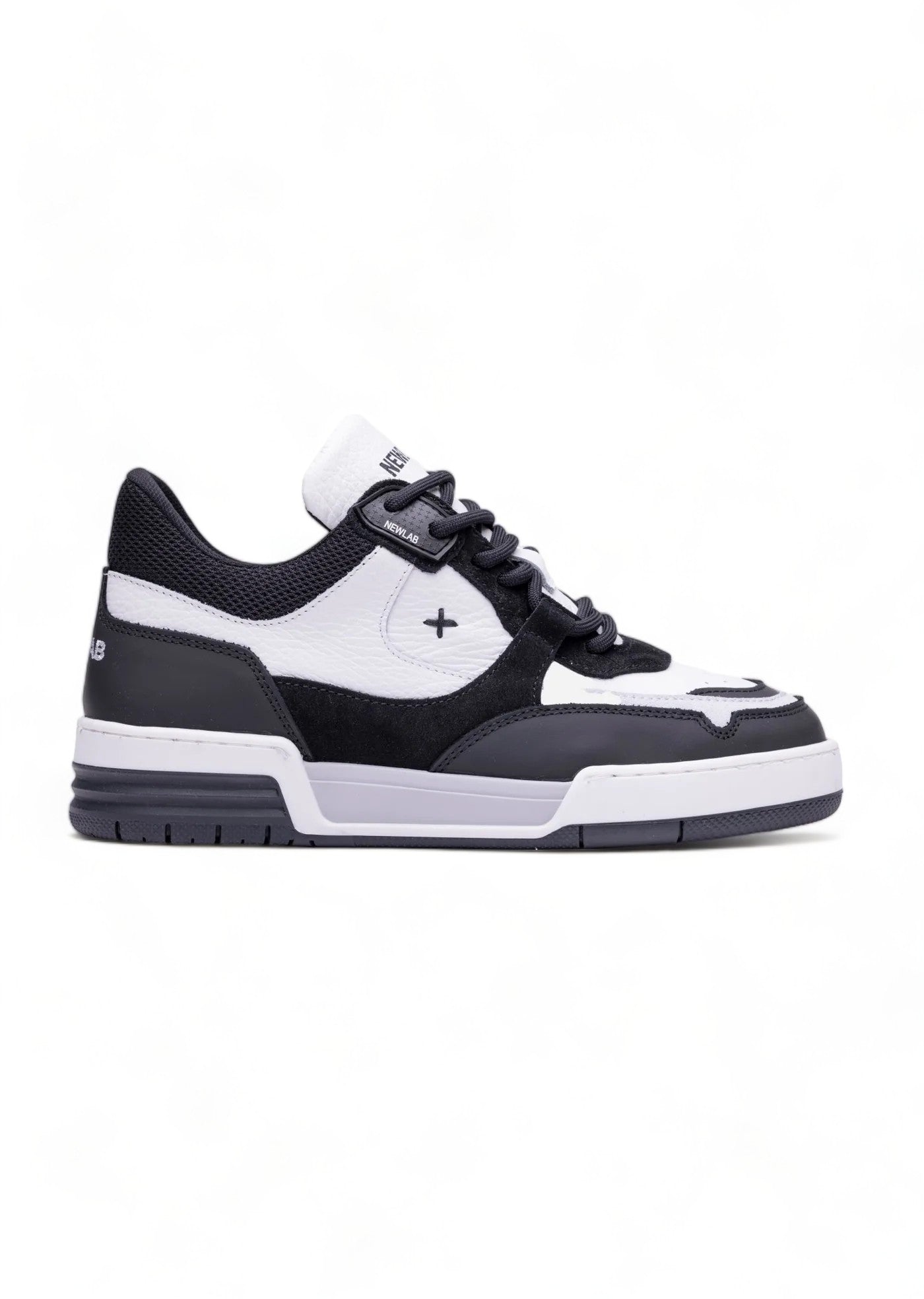 Newlab - Sneakers In Pelle Bianca E Camoscio Nero NL12/K03 WHITE/BLACK