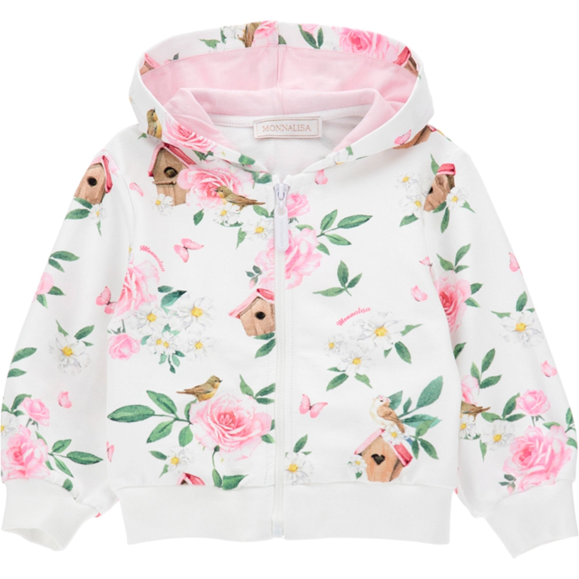 Monnalisa - Felpa Aperta Bianca/rosa Fiori 9984 39C801 3009