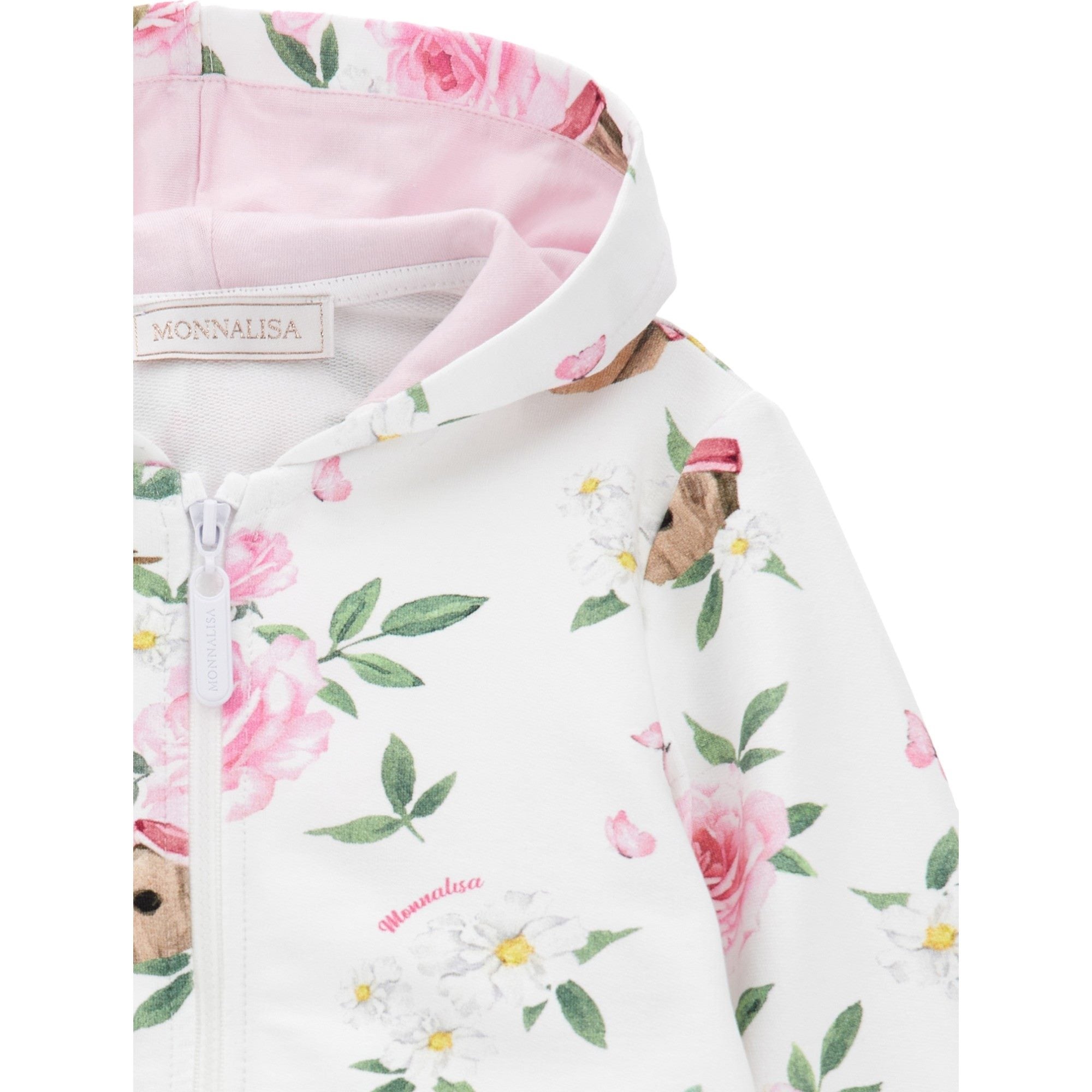 Monnalisa - Felpa Aperta Bianca/rosa Fiori 9984 39C801 3009