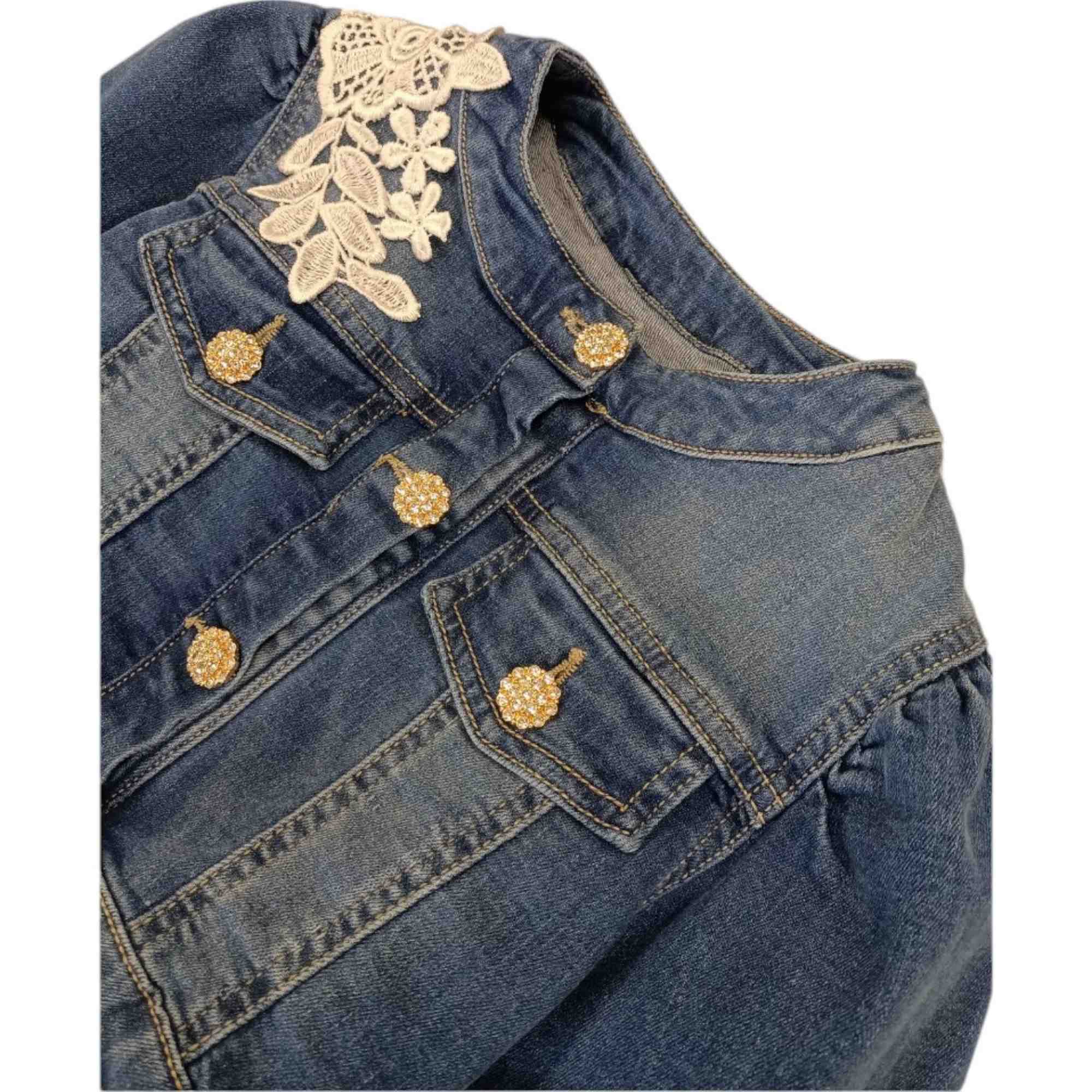 Naida - Giubbino Denim C/ricami E Bottoni Gioiello NAGB185