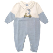 Barcellino - Tutina In Filo Celeste/bianco C/orso 110101