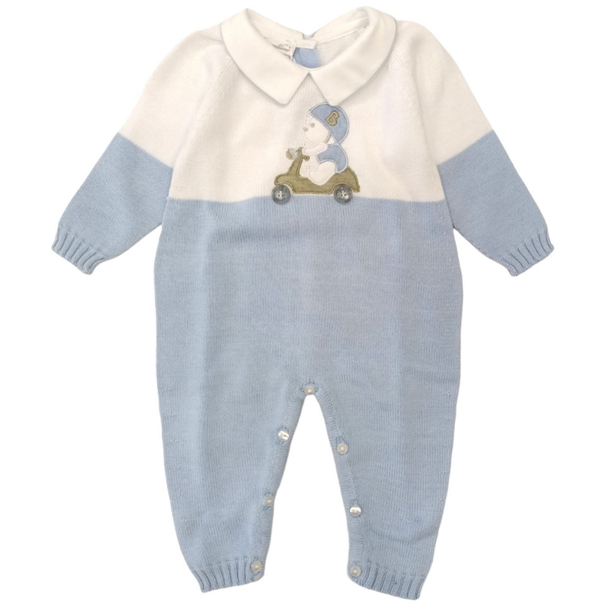 Barcellino - Tutina In Filo Celeste/bianco C/orso 110101