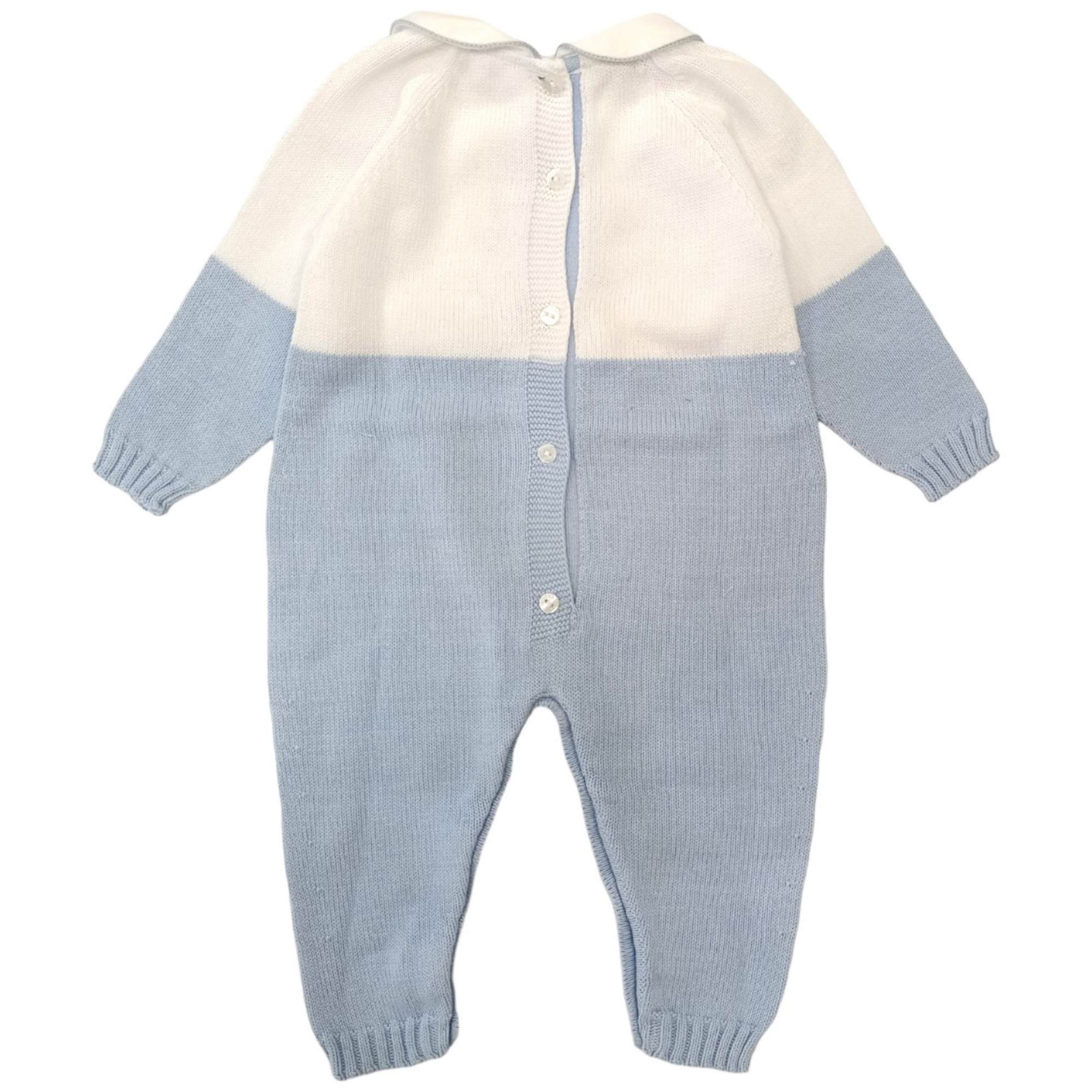 Barcellino - Tutina In Filo Celeste/bianco C/orso 110101