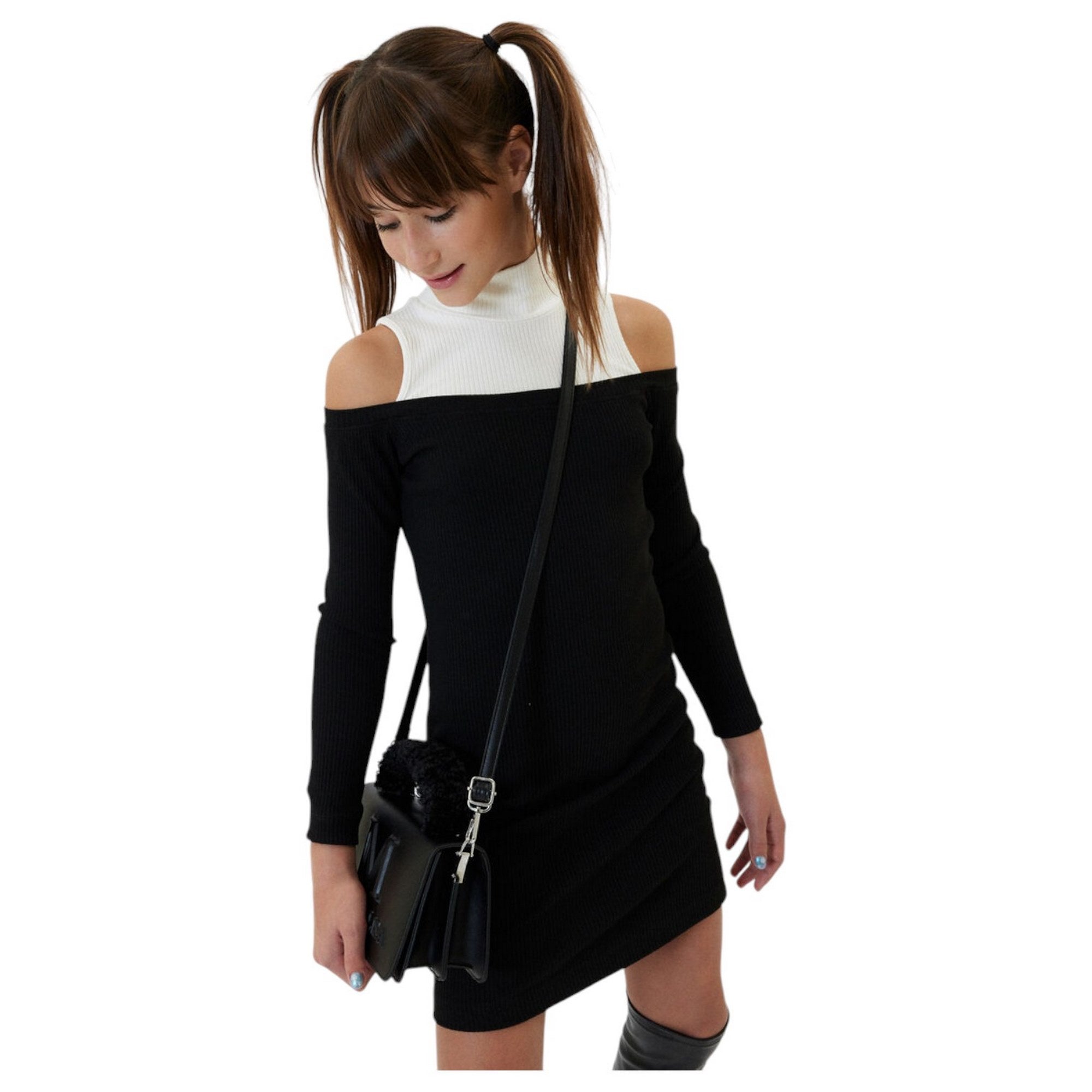 Monnalisa - Abito 5001 Nero/panna A Costine 41D901 4213