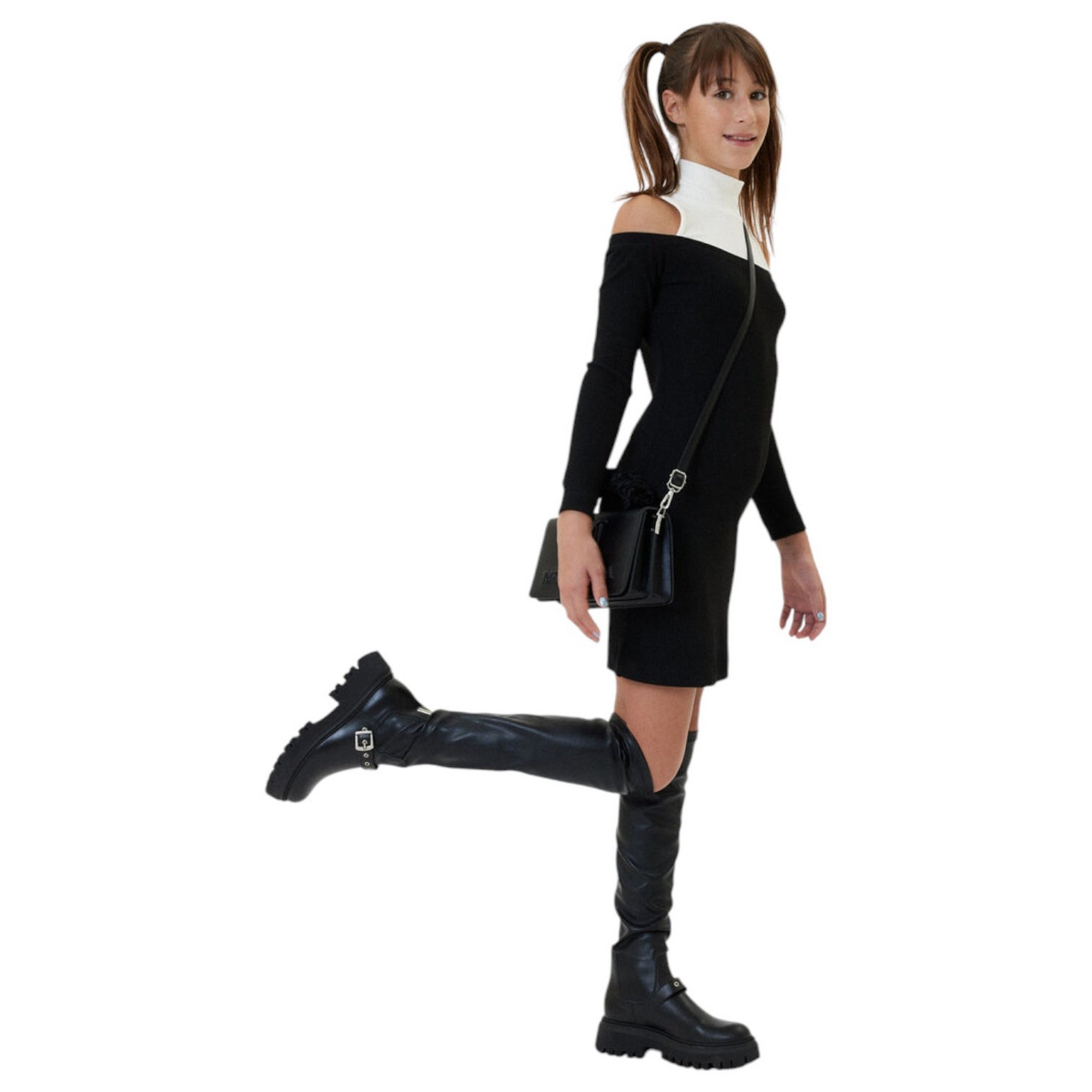 Monnalisa - Abito 5001 Nero/panna A Costine 41D901 4213
