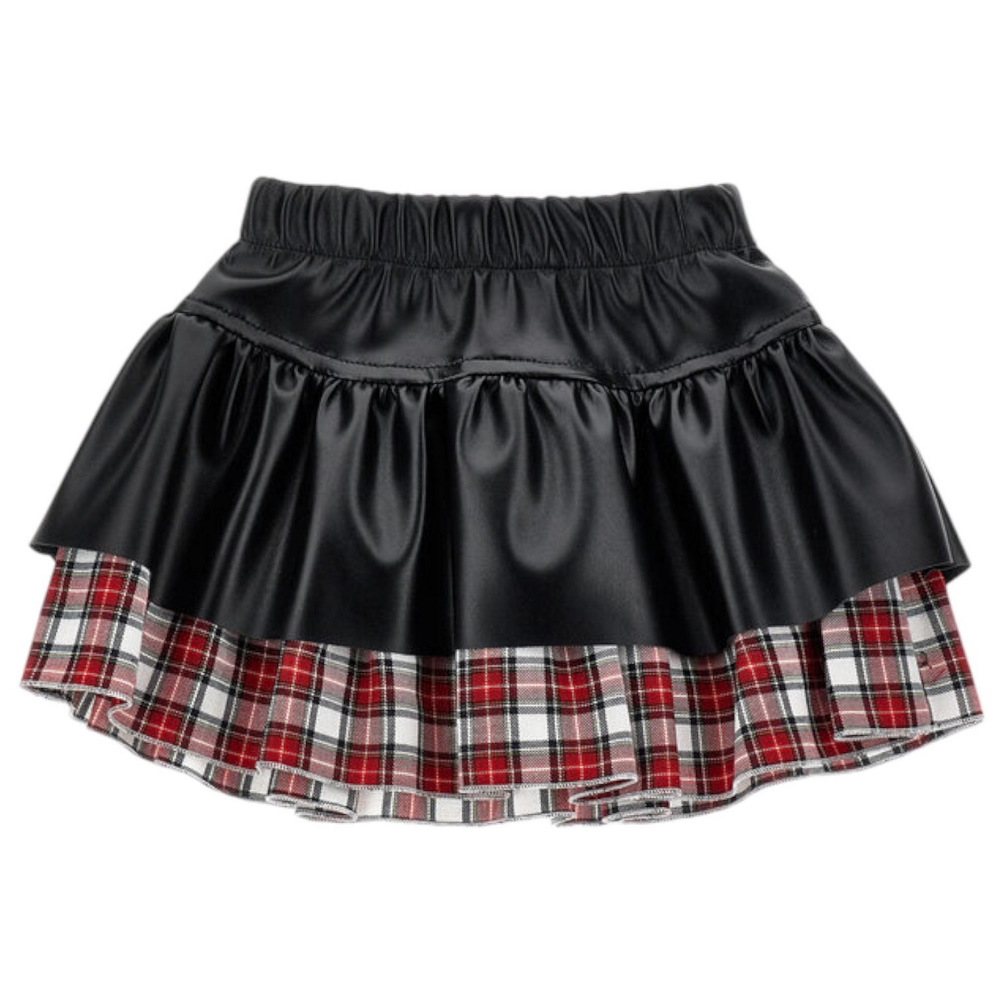 Monnalisa - Gonna Ecopelle Nero/tartan Rosso 31D703 4404
