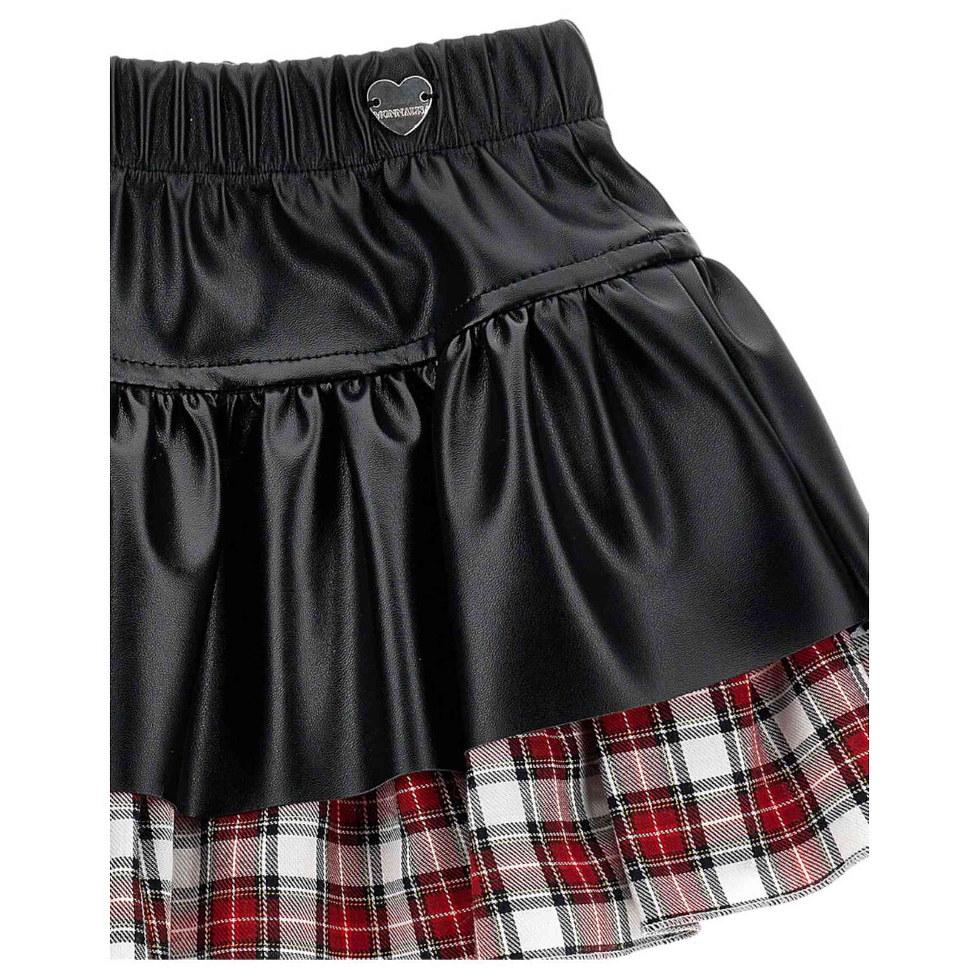 Monnalisa - Gonna Ecopelle Nero/tartan Rosso 31D703 4404