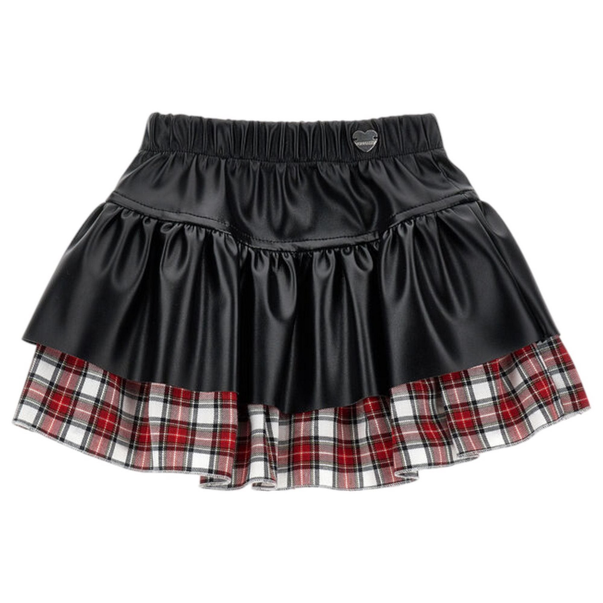 Monnalisa - Gonna Ecopelle Nero/tartan Rosso 31D703 4404