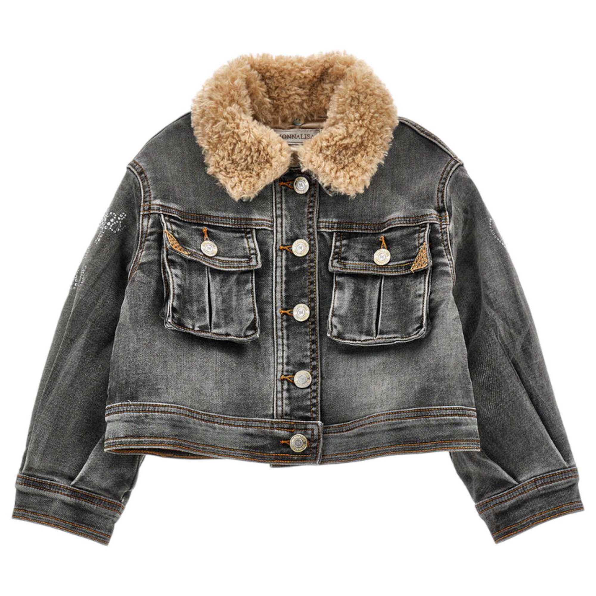 Monnalisa - Giubbotto Denim Grigio C/pelliccia 19D102RU 4020