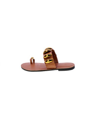 Exe Sandalo Basso Monodito Donna Cuoio Taba Nss01